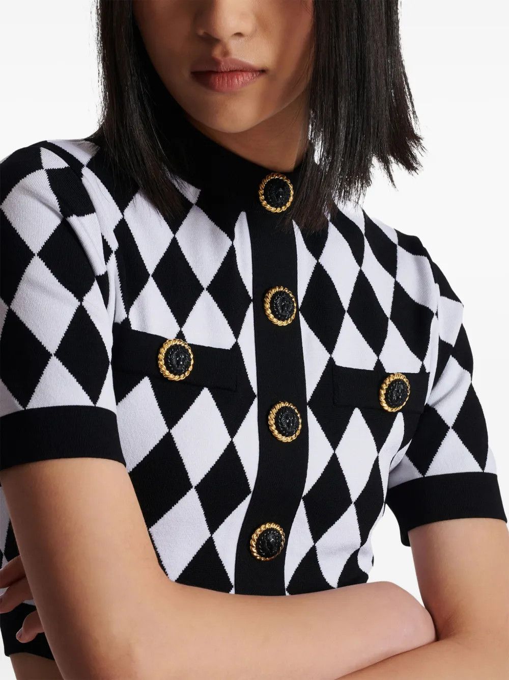 Balmain o1s1wg110725 Diamond Jacquard Knitted Top in Black/White Size XL / US 12-14 / IT 48-50 - 7 Thumbnail