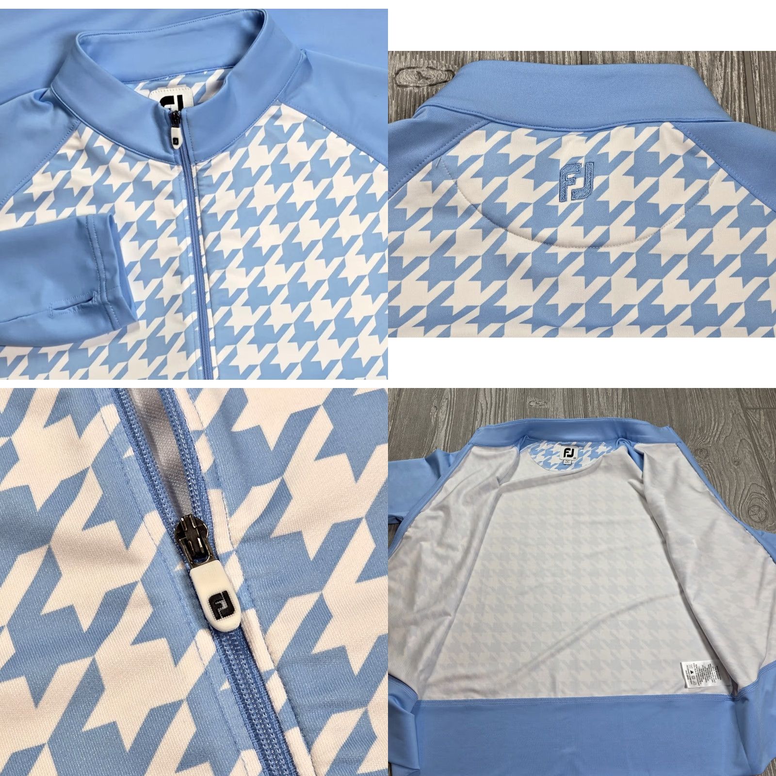 Footjoy FootJoy Women's Full Zip Golf Jacket M Light Blue White Houndstooth Grandover Shirt Golf Womens M Light Blue White Houndstooth Grandover Size M / US 6-8 / IT 42-44 - 8 Thumbnail