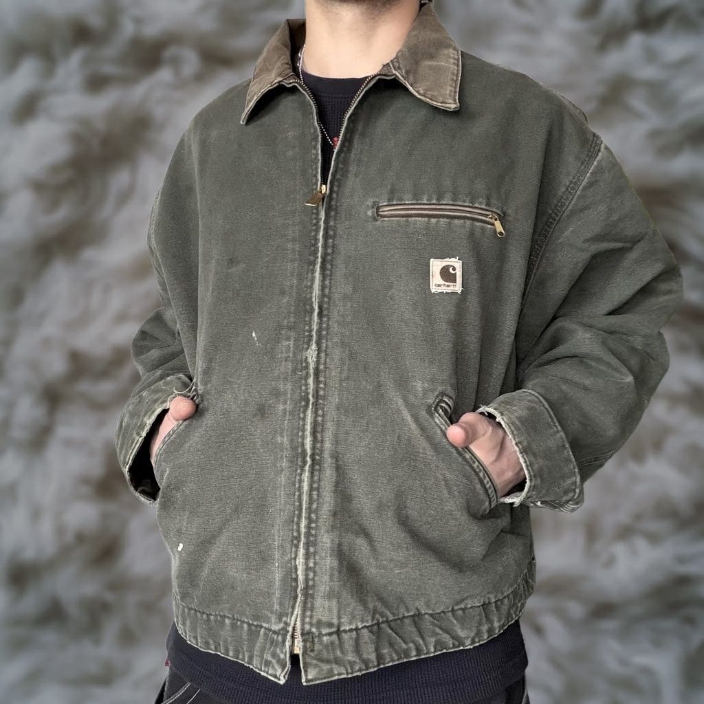 Carhartt VINTAGE Carhartt Detroit Jacket Moss Green 2XL Distressed Blanket Lined Bomber Jacket Mens Size US XXL / EU 58 / 5 - 1 Thumbnail