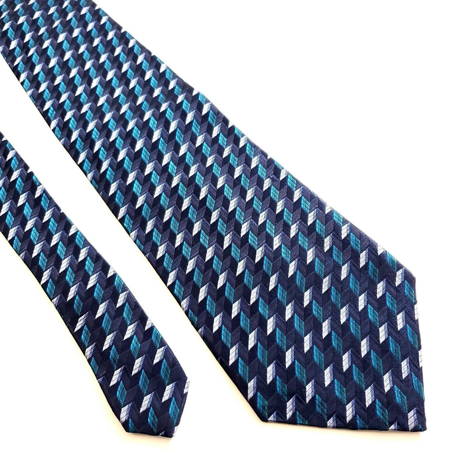 Van Heusen Van Heusen Woven Blue Teal Geometric Wide Silk Tie Size ONE SIZE - 1 Thumbnail