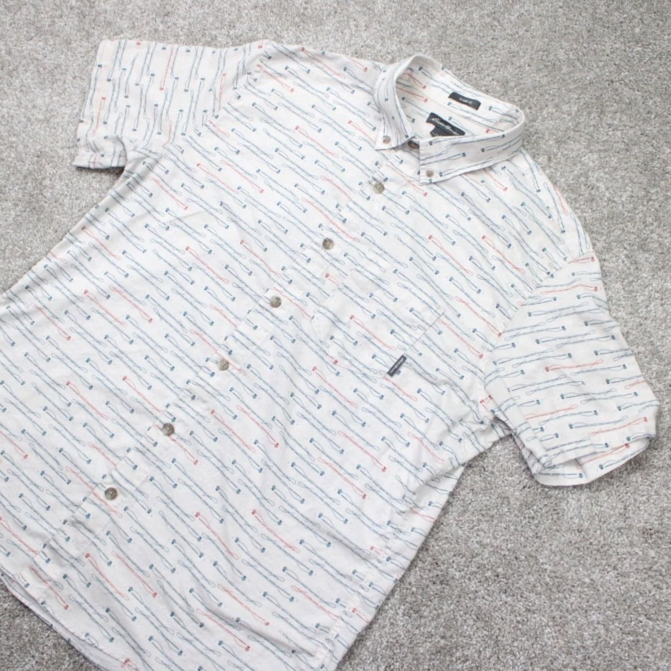 Eddie Bauer Eddie Bauer Shirt Mens Large White/Red/Blue 100% Cotton Button-Up Short Sleeve Classic Fit Regular Geometric Pattern Chest 24in Size US L / EU 52-54 / 3 - 3 Thumbnail