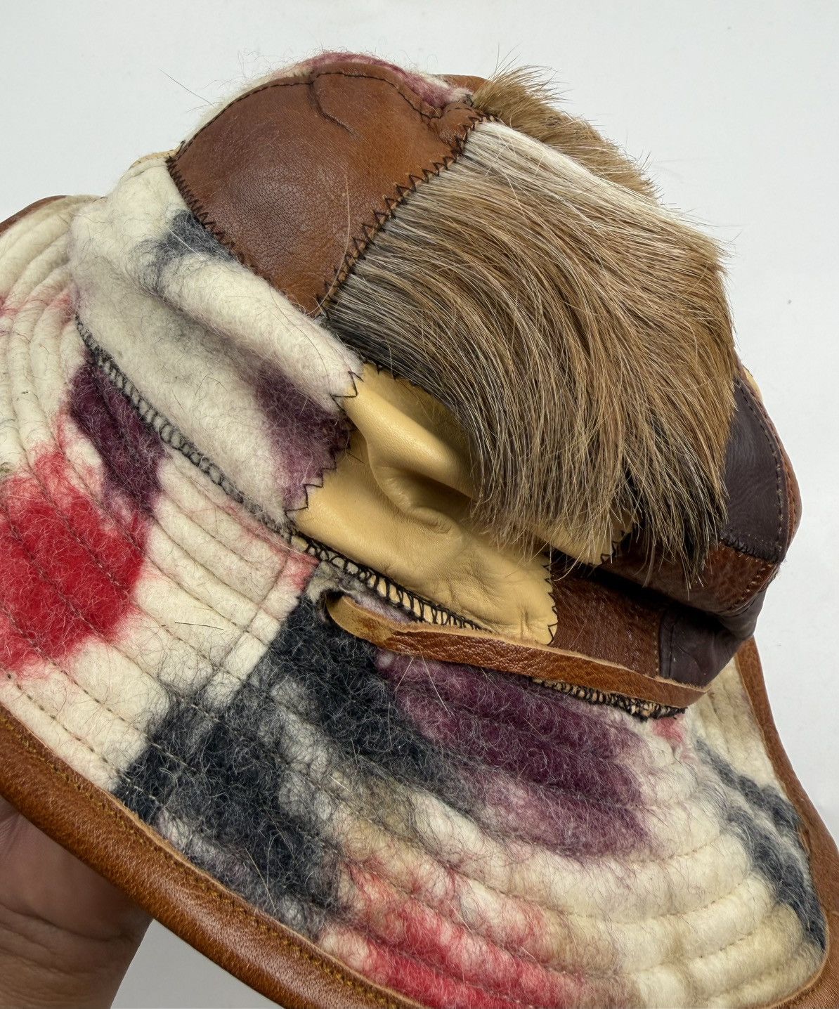 Japanese Brand very rare custom made leather patchwork hat tc52 Size ONE SIZE - 5 Thumbnail