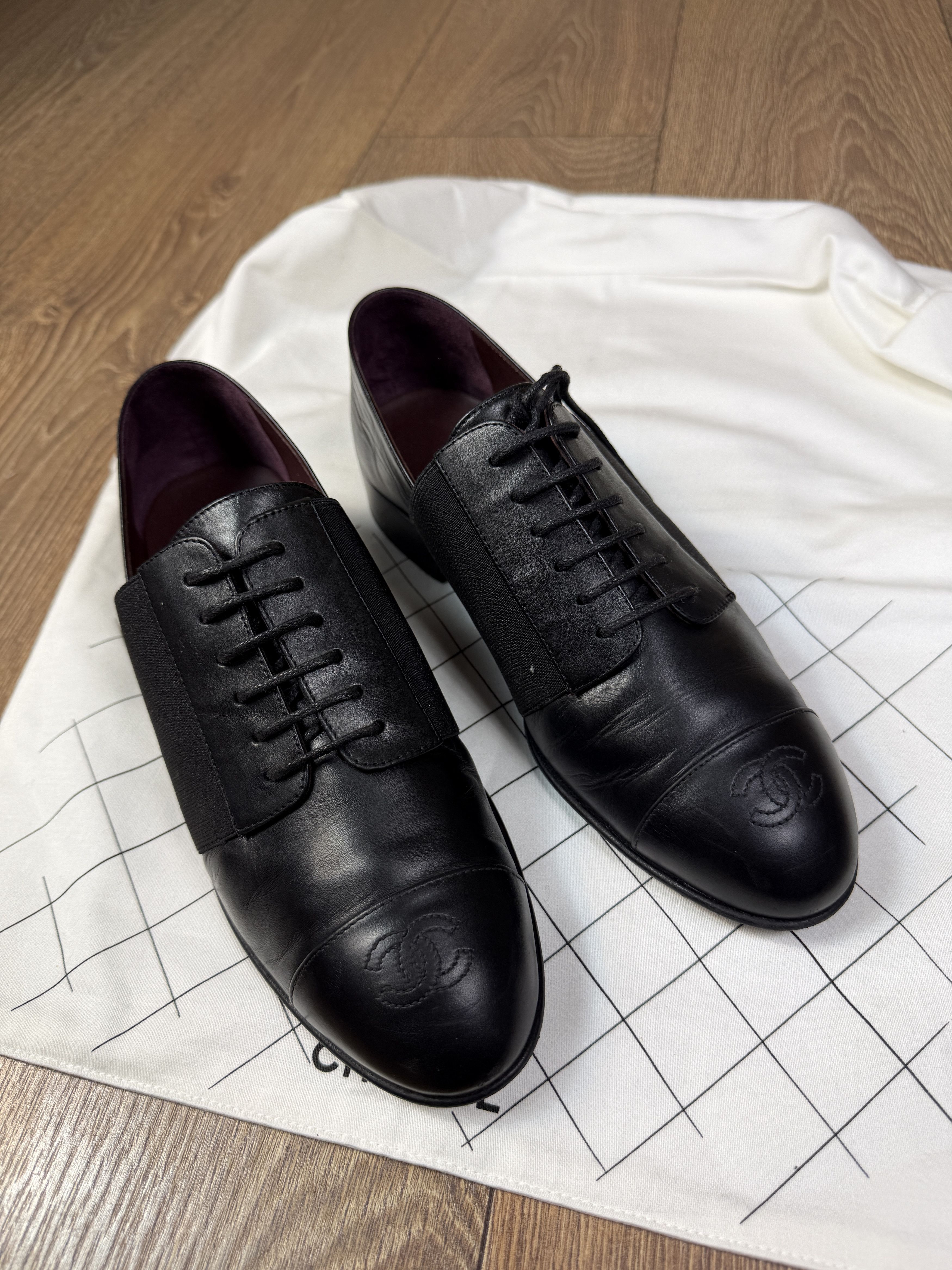 Chanel Chanel black cc leather and canvas lace up flat shoes zx 38c Size US 8 / IT 38 - 13 Thumbnail