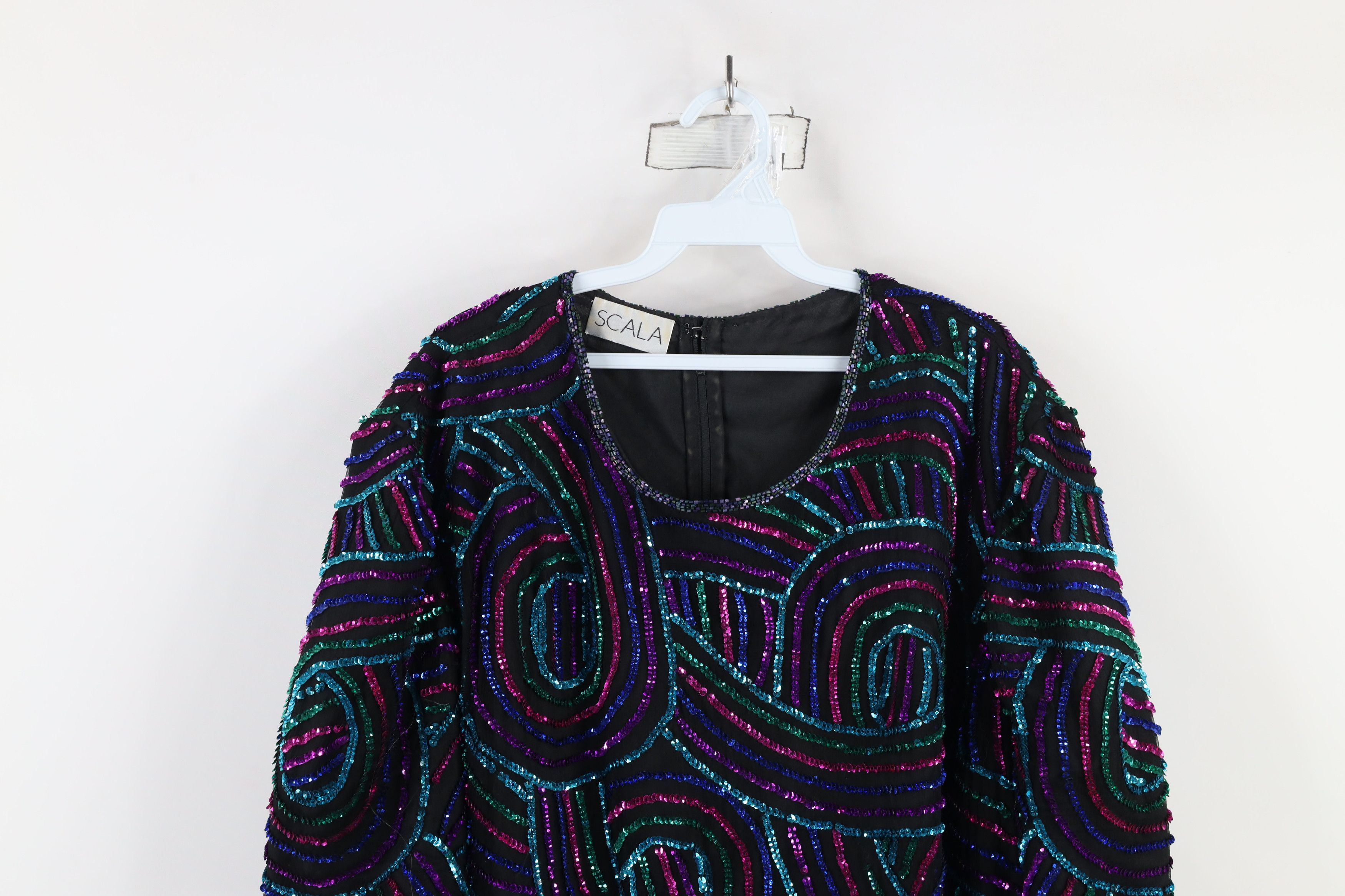 Vintage Vintage 90s Scala Swirl Sequin Beaded Party Shirt Oversized Size 3XL / US 20-22 - 2 Thumbnail