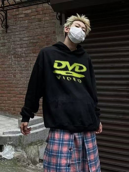 image of Vintage Dvd Graphic Hoodie, Y2K Retro Hoodie, 2000S Clothing in Black, Men's (Size Medium)