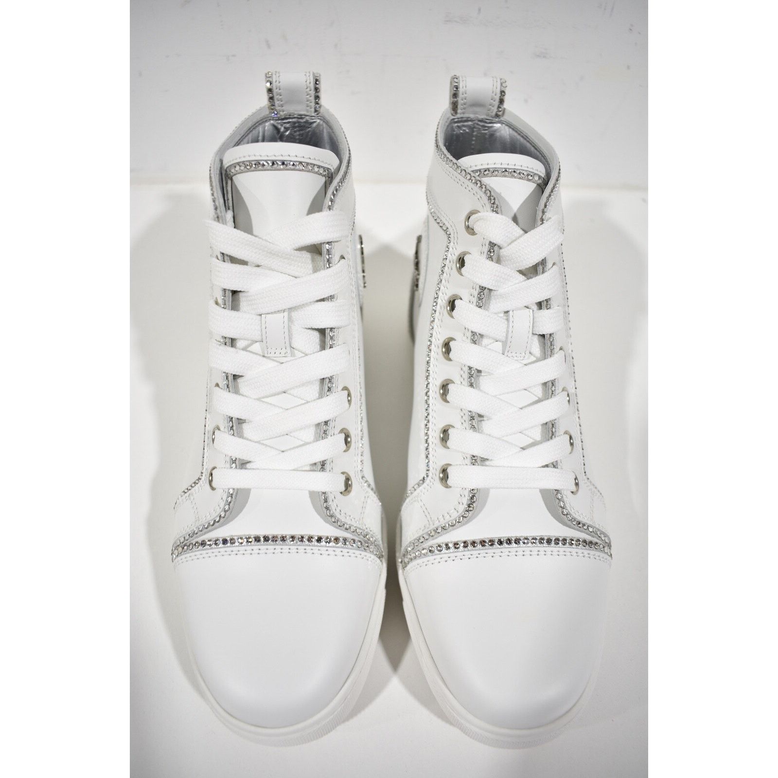 Christian Louboutin Louis Bordo Strass White Leather Flat High Top Sneaker 37 Size US 7 / IT 37 - 5 Thumbnail