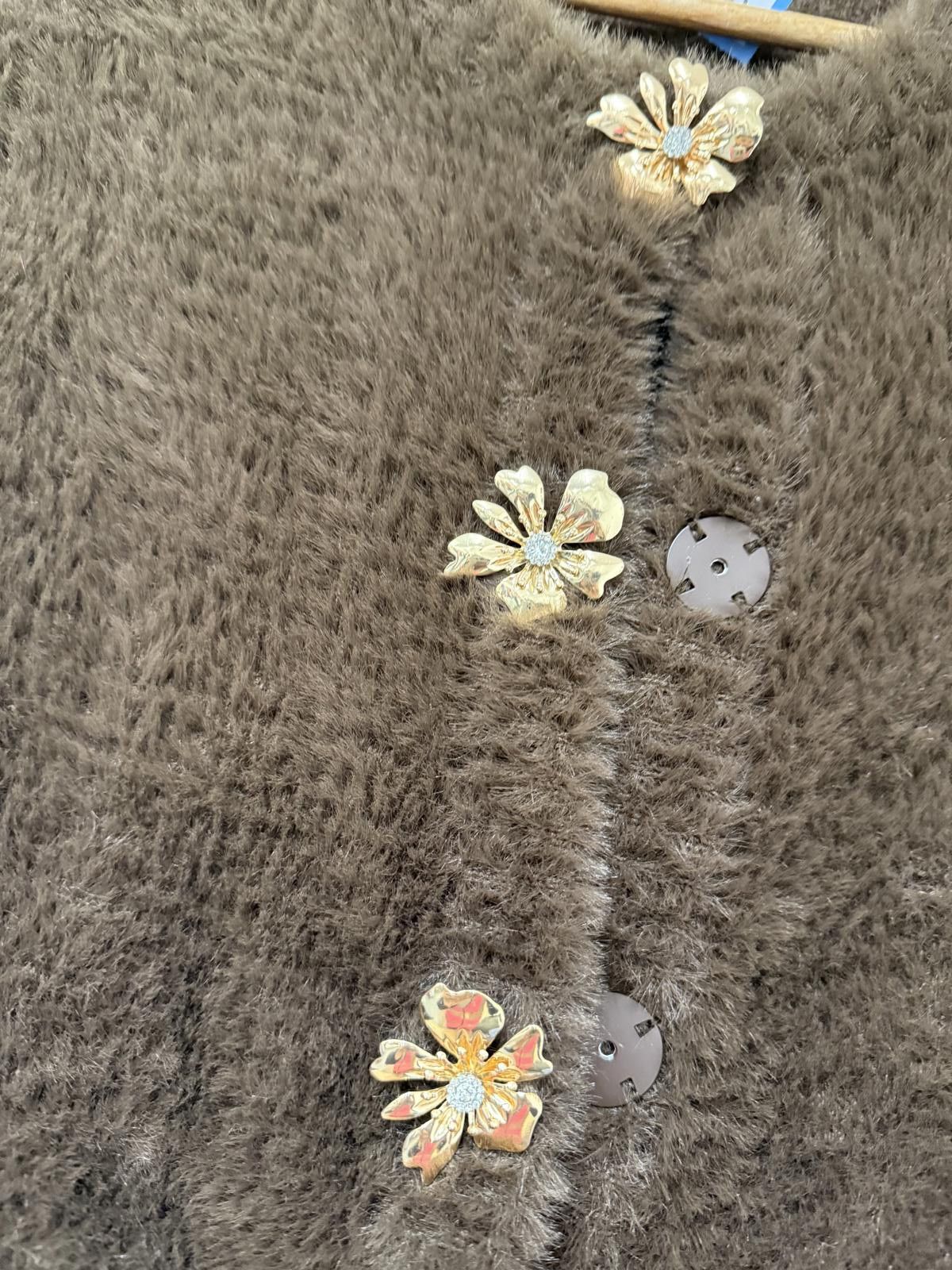 Zara Zara Brown Fuzzy Cardigan with Floral Buttons Size S / US 4 / IT 40 - 3 Thumbnail