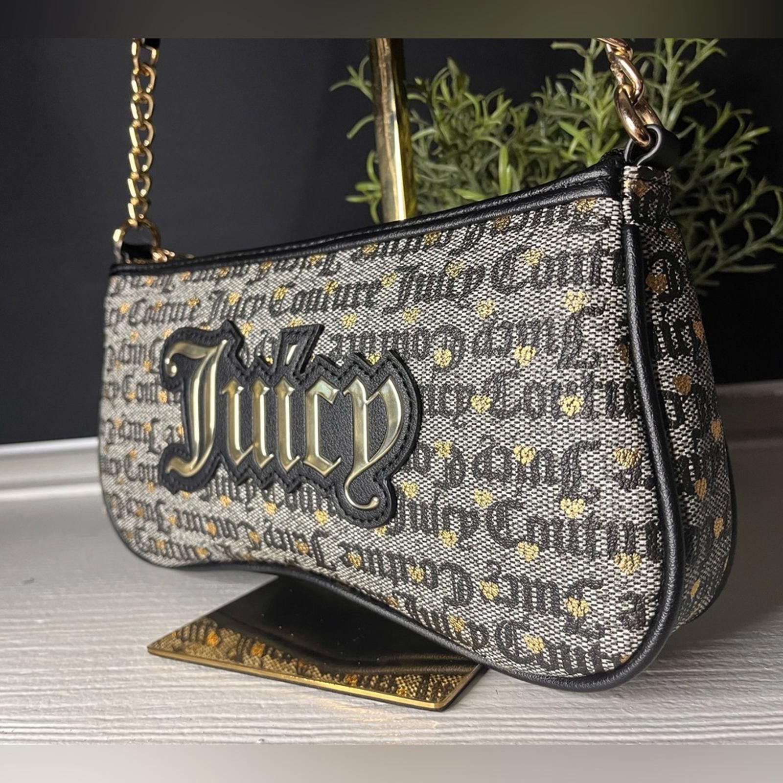Juicy Couture Jeans Juicy Couture Poker Face Black And Gold Baguette Bag Size ONE SIZE - 3 Thumbnail