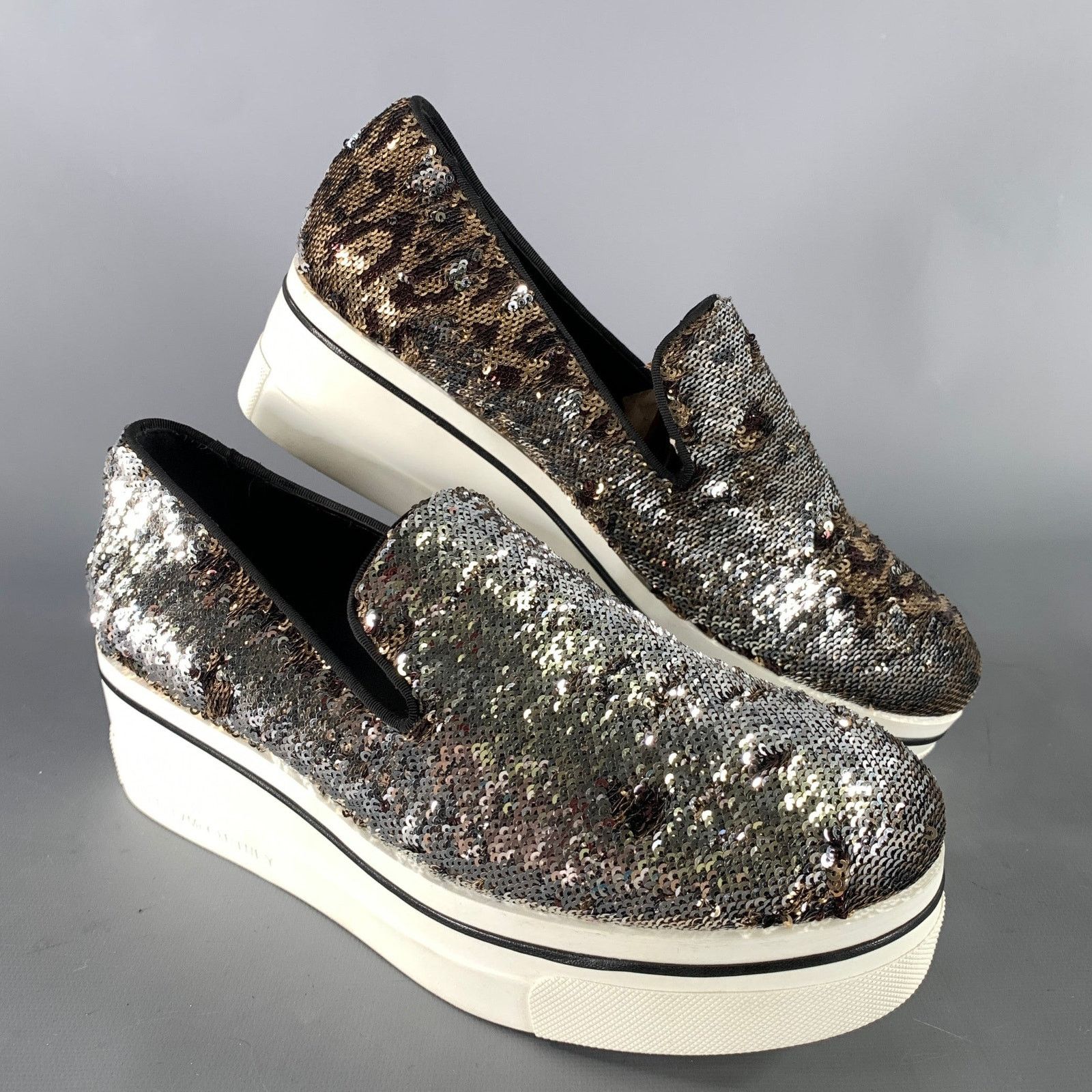 Stella McCartney STELLA McCARTNEY Silver Gold Sequined Slip On Sneakers Size US 9 / IT 39 - 1 Thumbnail