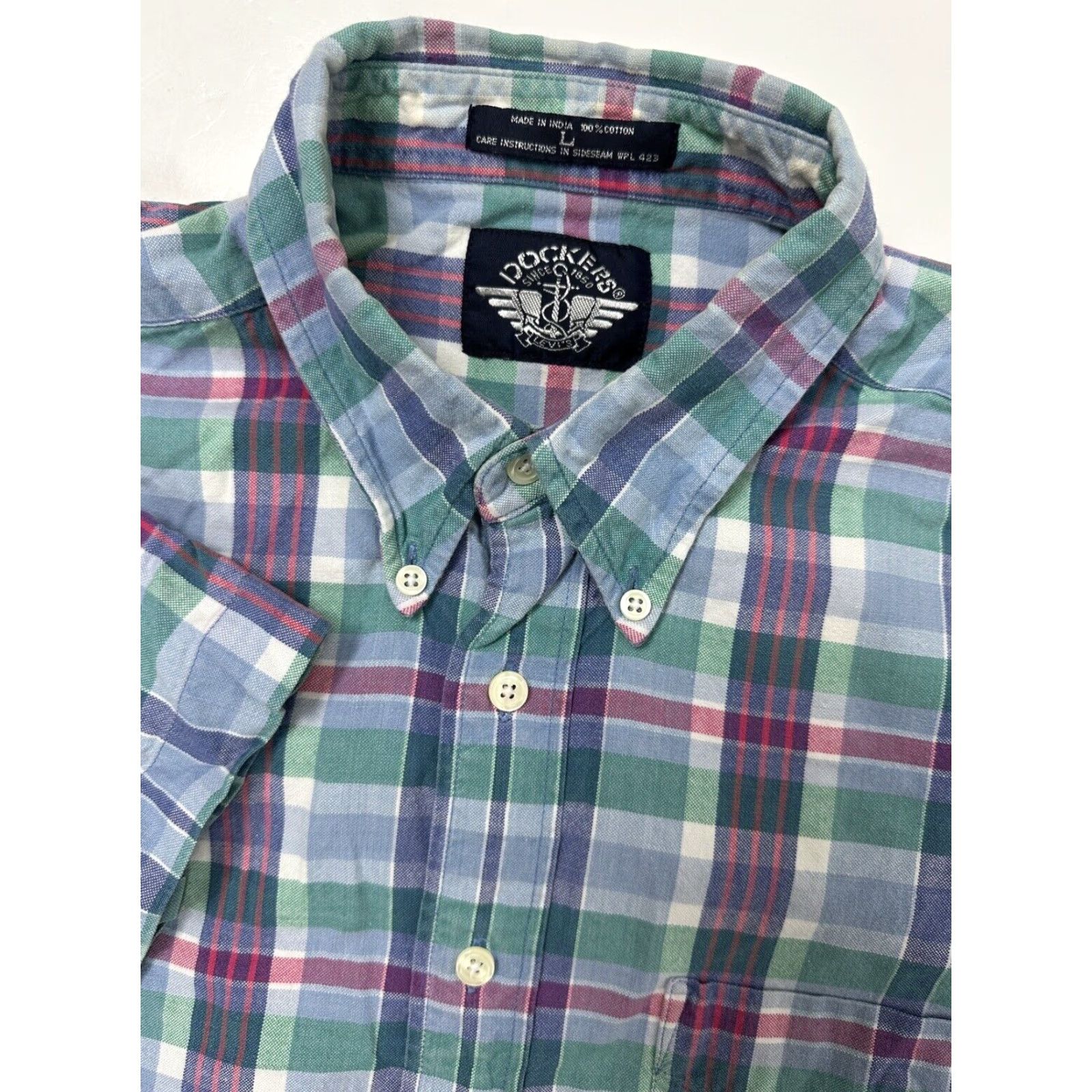 Dockers VINTAGE Dockers Shirt Men's Large Blue Plaid Oxford Short Sleeve Button-Down 90s Mens Size US L / EU 52-54 / 3 - 2 Thumbnail