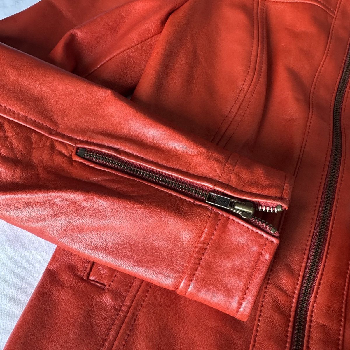 Danier Vintage 90s Orange Genuine Leather Jacket Size XS / US 0-2 / IT 36-38 - 10 Thumbnail