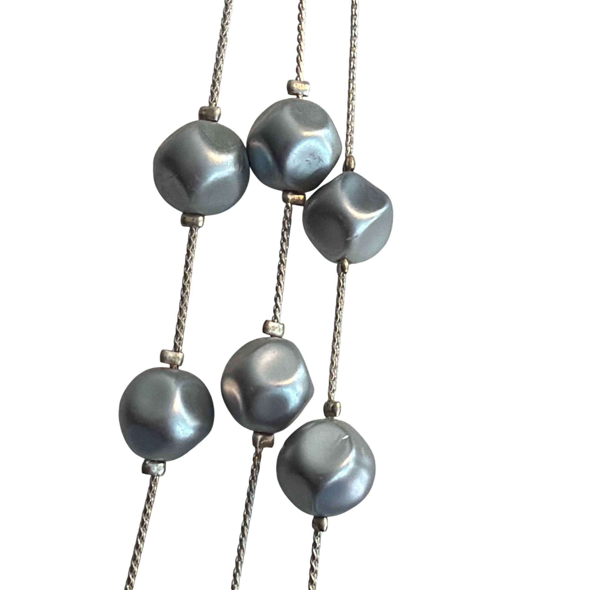 Other Vintage Silver Tone Multi Strand Necklace Gray Faux Pearl St Size ONE SIZE - 2 Thumbnail