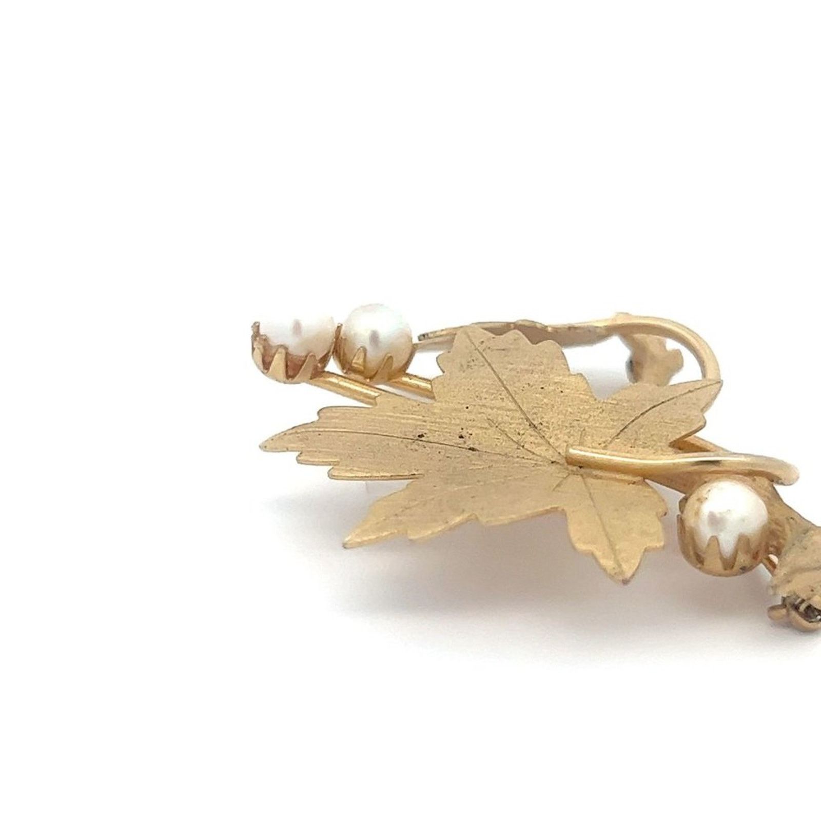 & Other Stories Vintage Sarah Coventry Gold Leaf Broach Faux Pearls Brooch Size ONE SIZE - 7 Thumbnail
