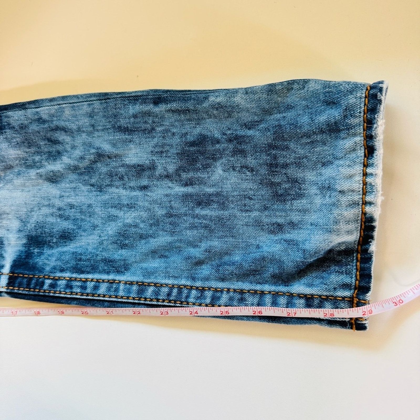 True Religion TRUE RELIGION Blue White Acid Wash Straight Leg Denim Jeans Size US 29 - 14 Thumbnail