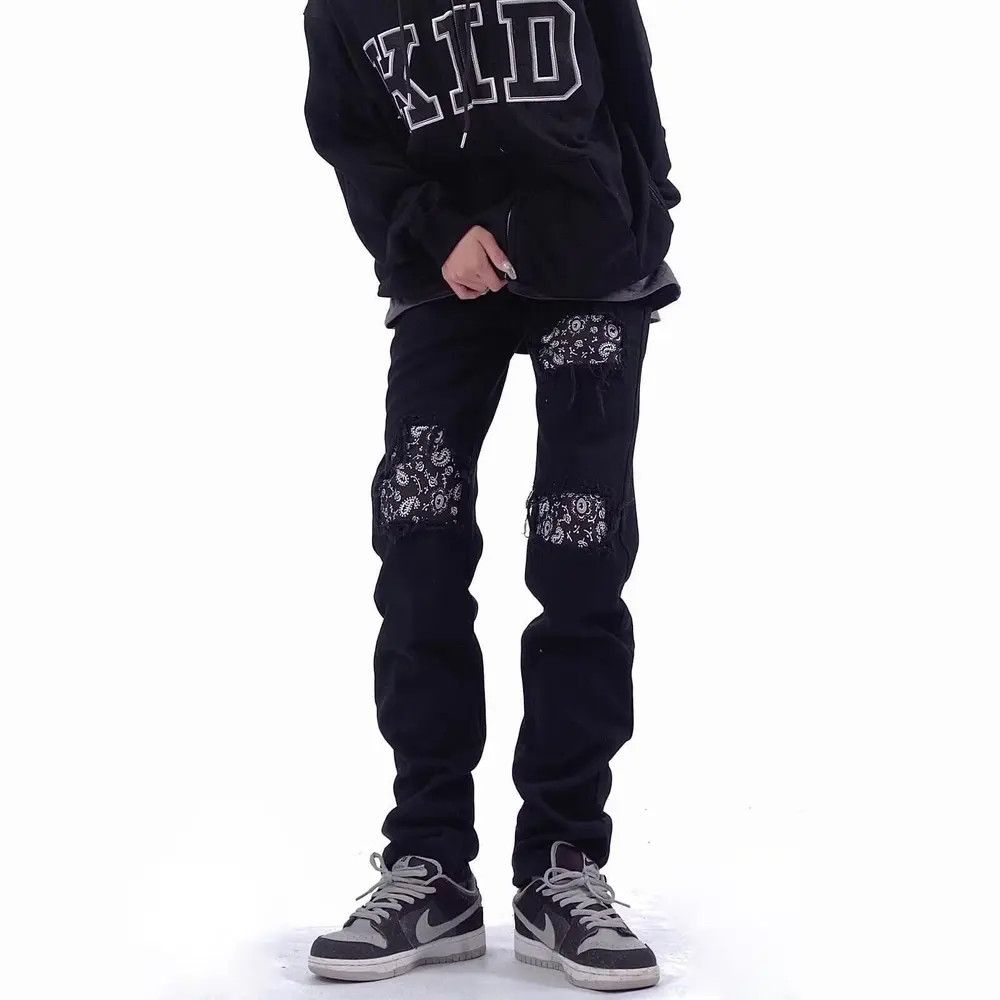 Jean Mens Skinny Paisley Jeans Street, Black Hole Slim Fit Size US 32 / EU 48 - 3 Thumbnail