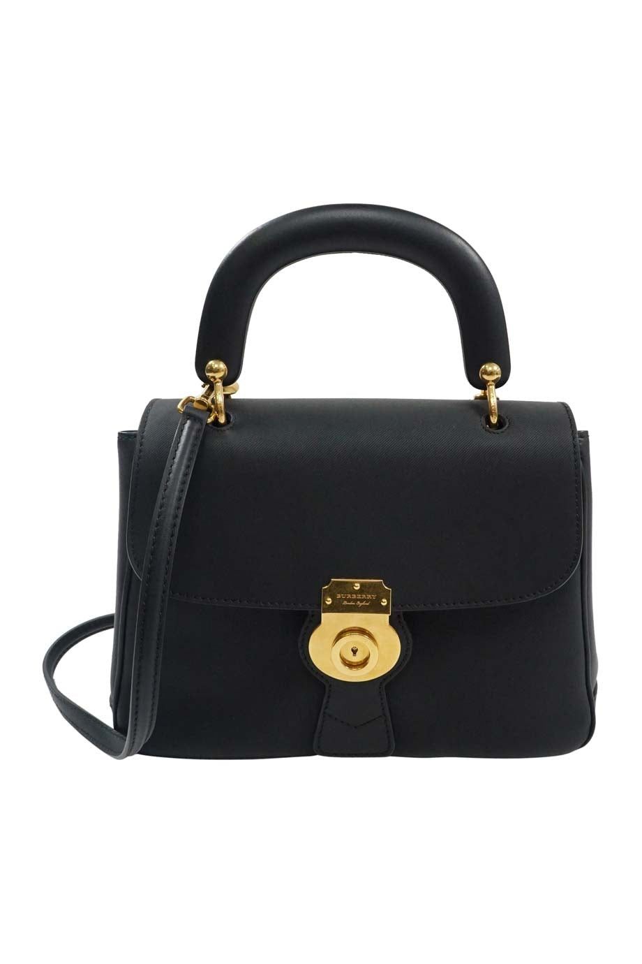 image of Burberry Black Medium Trench Leather Dk88 Top Handle Bag With Detachable Shoulder Strap, Women's