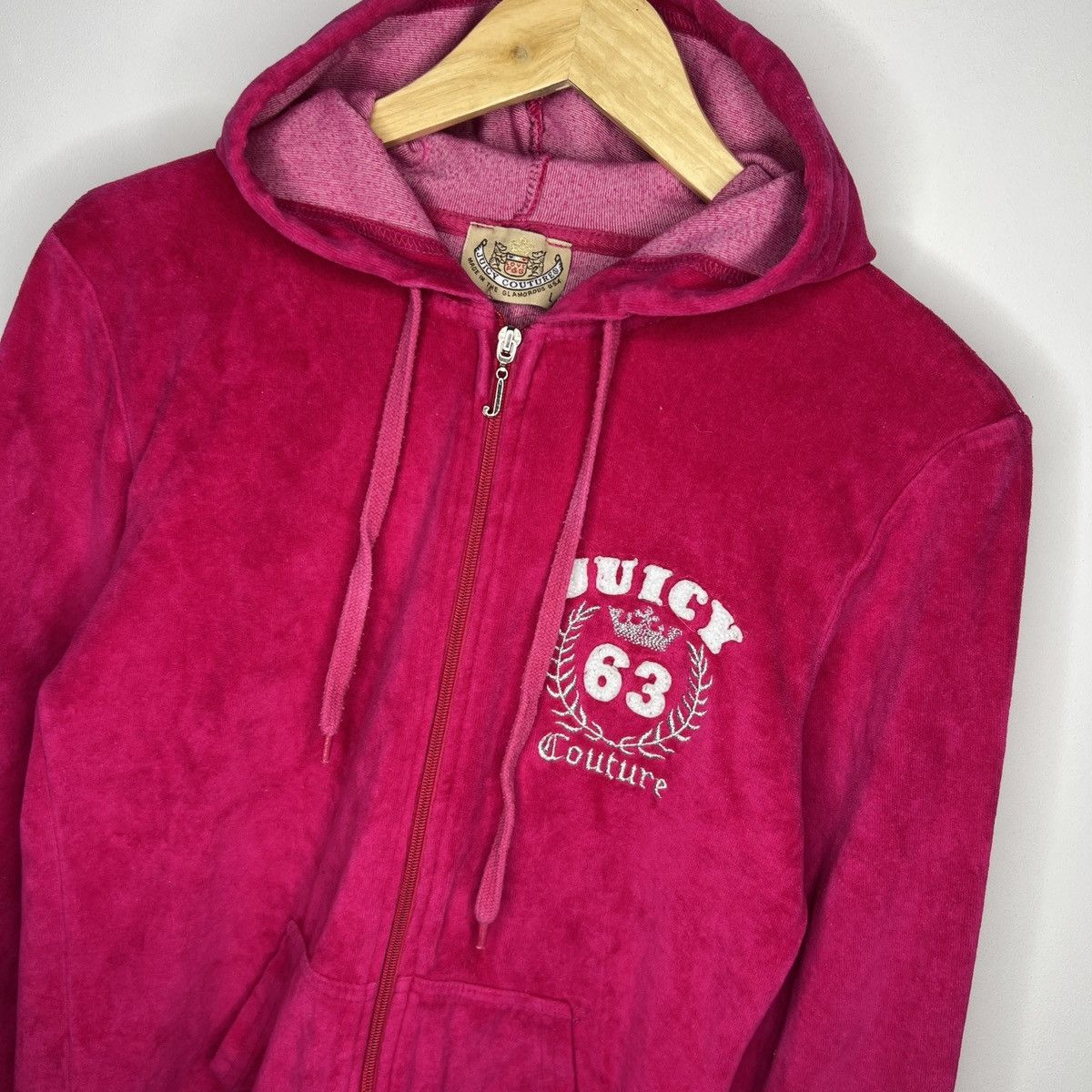 Juicy Couture × Vintage Juicy Couture Velour Hoodie Sweatshirt Pink Big Logo Size M / US 6-8 / IT 42-44 - 5 Thumbnail