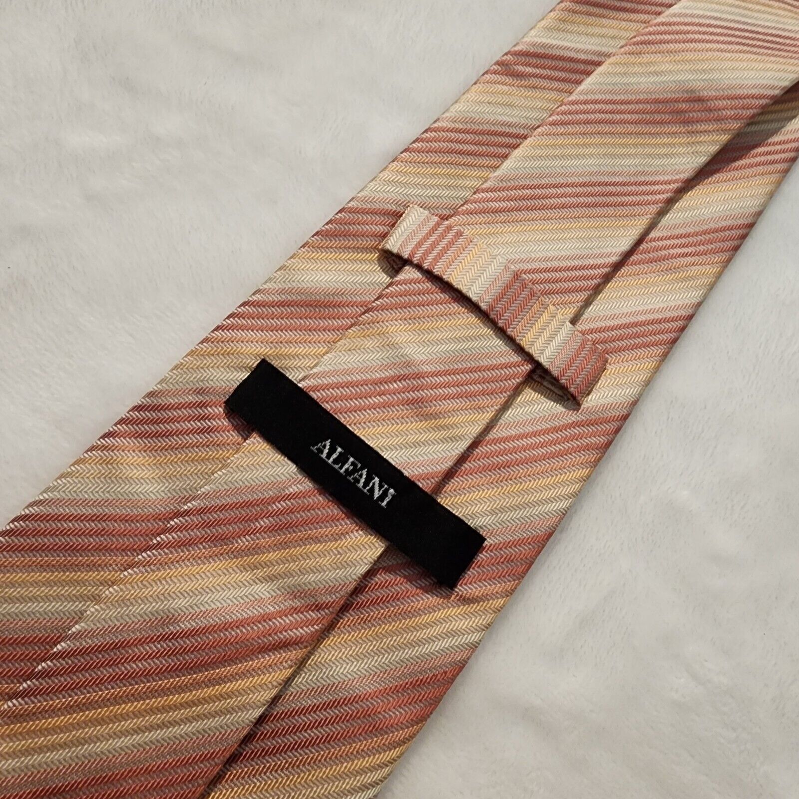Alfani Alfani Silk Neck Tie Fall Colors Stripes Orange Salmon Cream Size ONE SIZE - 5 Thumbnail