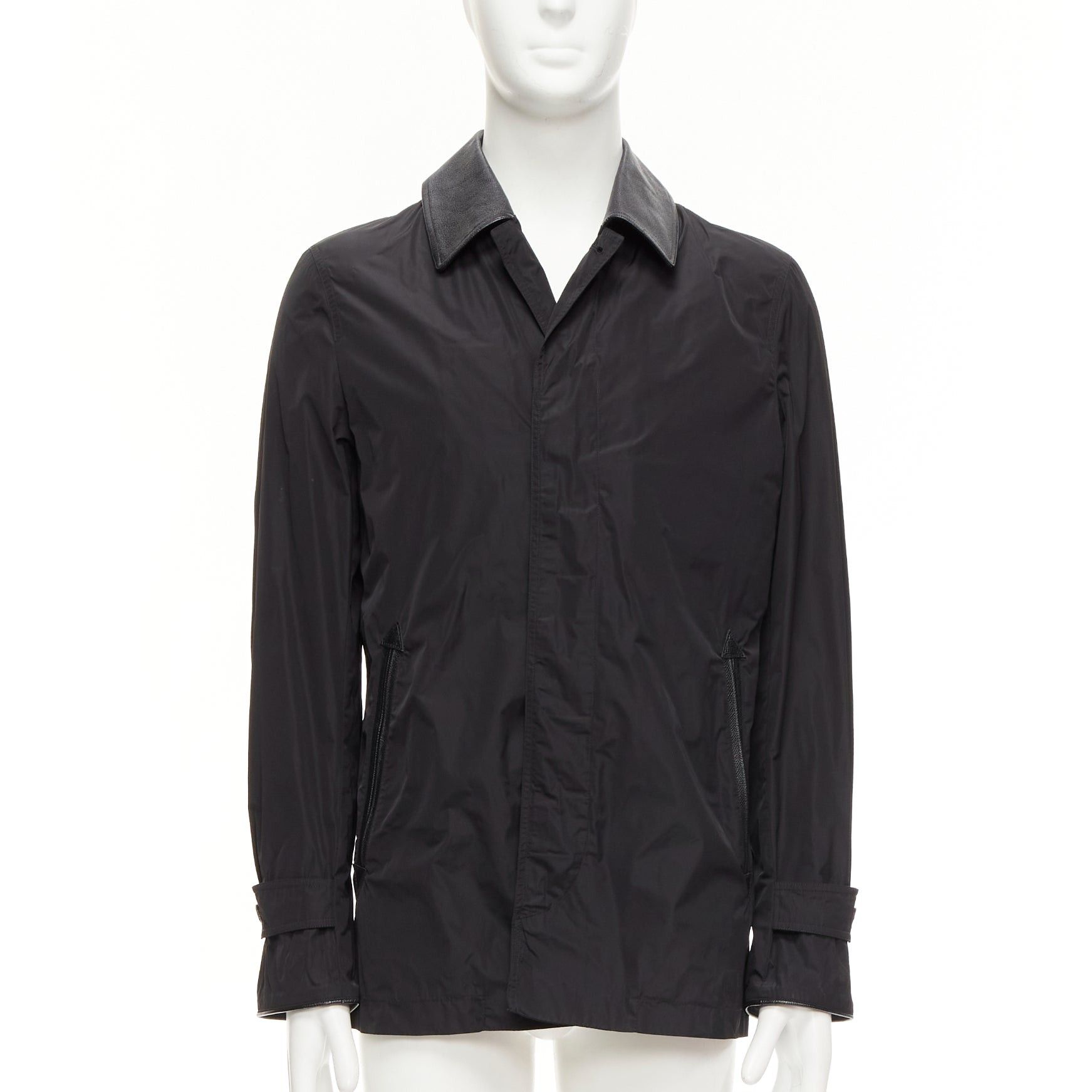 Burberry BURBERRY black textured leather trim nylon single breast trench coat IT48 M Size US M / EU 48-50 / 2 - 1 Thumbnail