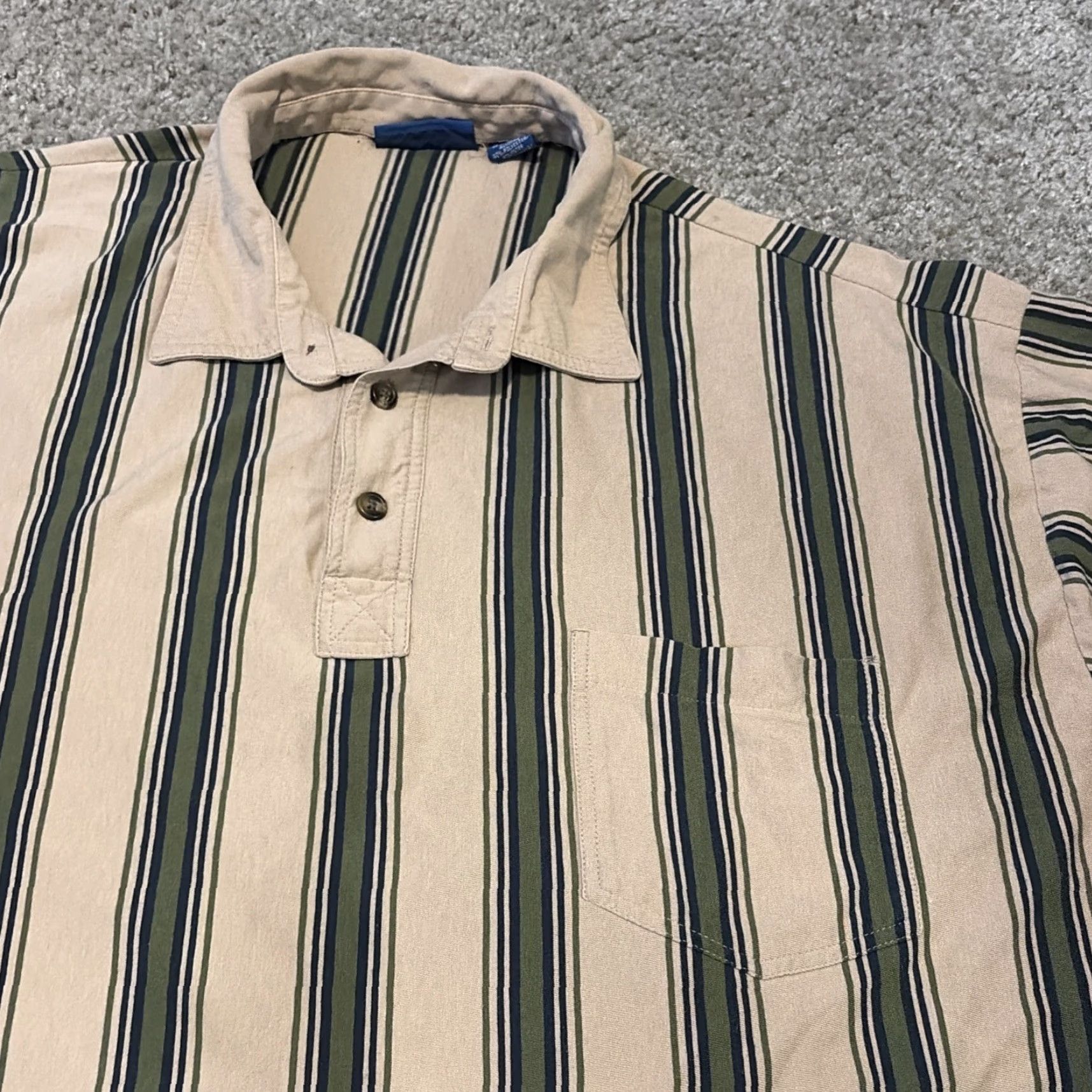 Vintage VINTAGE TownCraft Polo Shirt 2XL Beige Striped Collared 90s Mens Tall Size US XXL / EU 58 / 5 - 3 Thumbnail