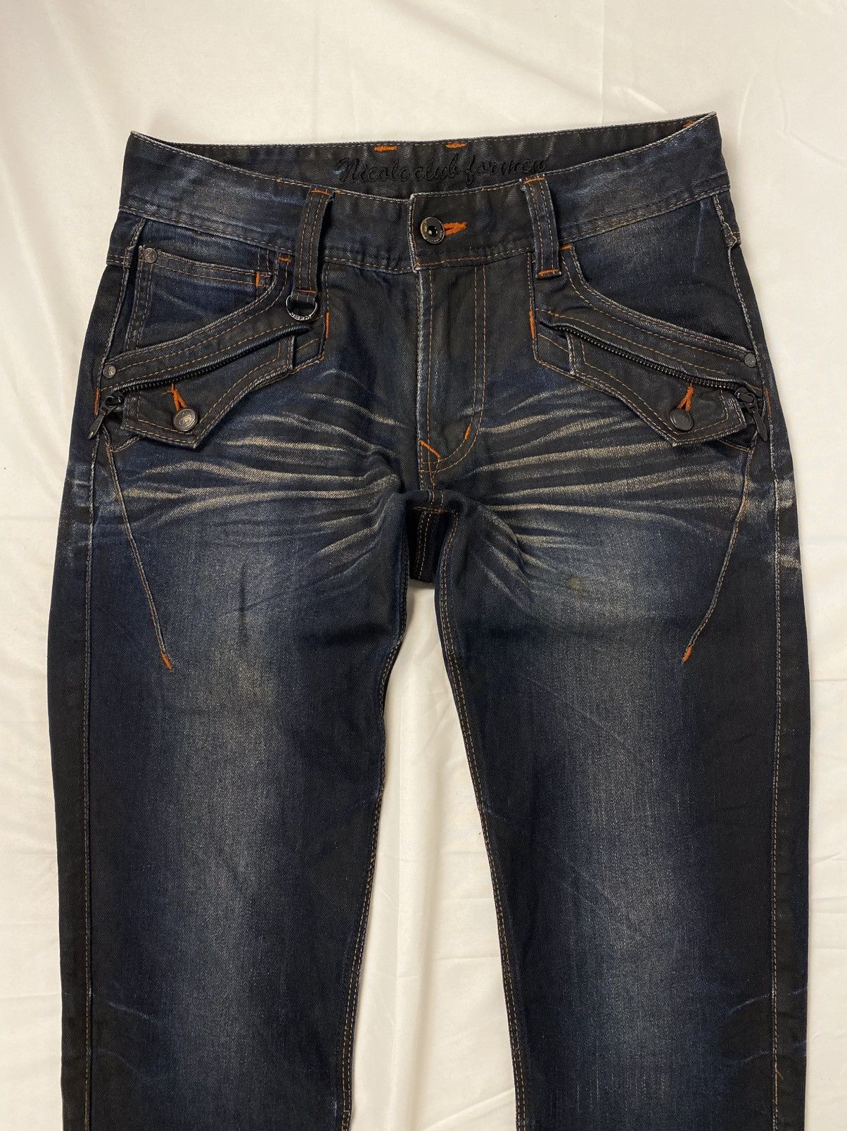 If Six Was Nine Rare 🔥 Nicole Club for Men Waxed Mud Wash Flared Denim Jeans Size US 30 / EU 46 - 6 Thumbnail