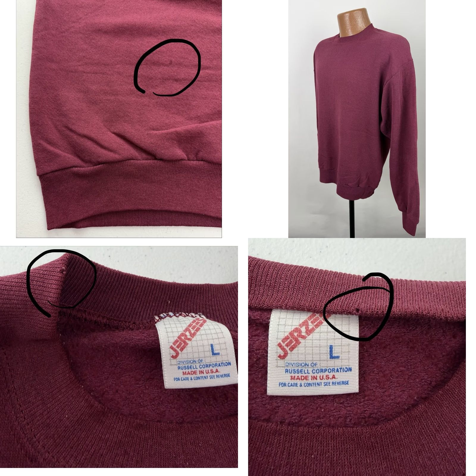 Jerzees VINTAGE Jerzees Sweatshirt Mens L Burgundy Crewneck 90s-80s 80s 90s College Grunge Retro Dad Mens Size US L / EU 52-54 / 3 - 8 Thumbnail