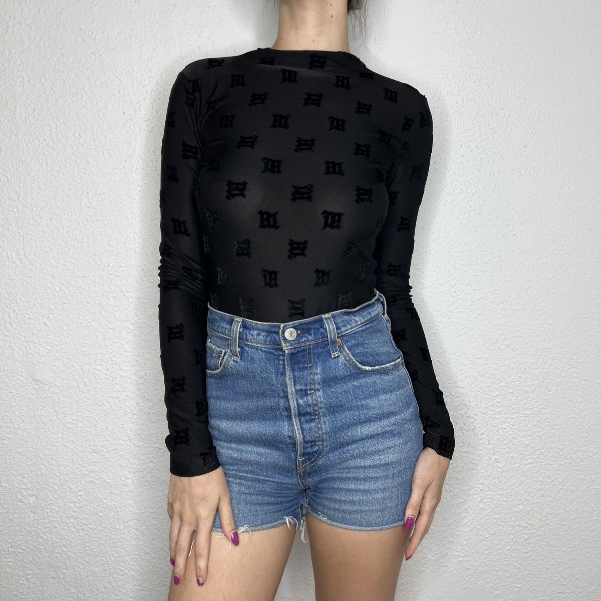 Misbhv MISBHV Bodysuit Allblack Velour Monogram Black Logo Size S / US 4 / IT 40 - 2 Thumbnail