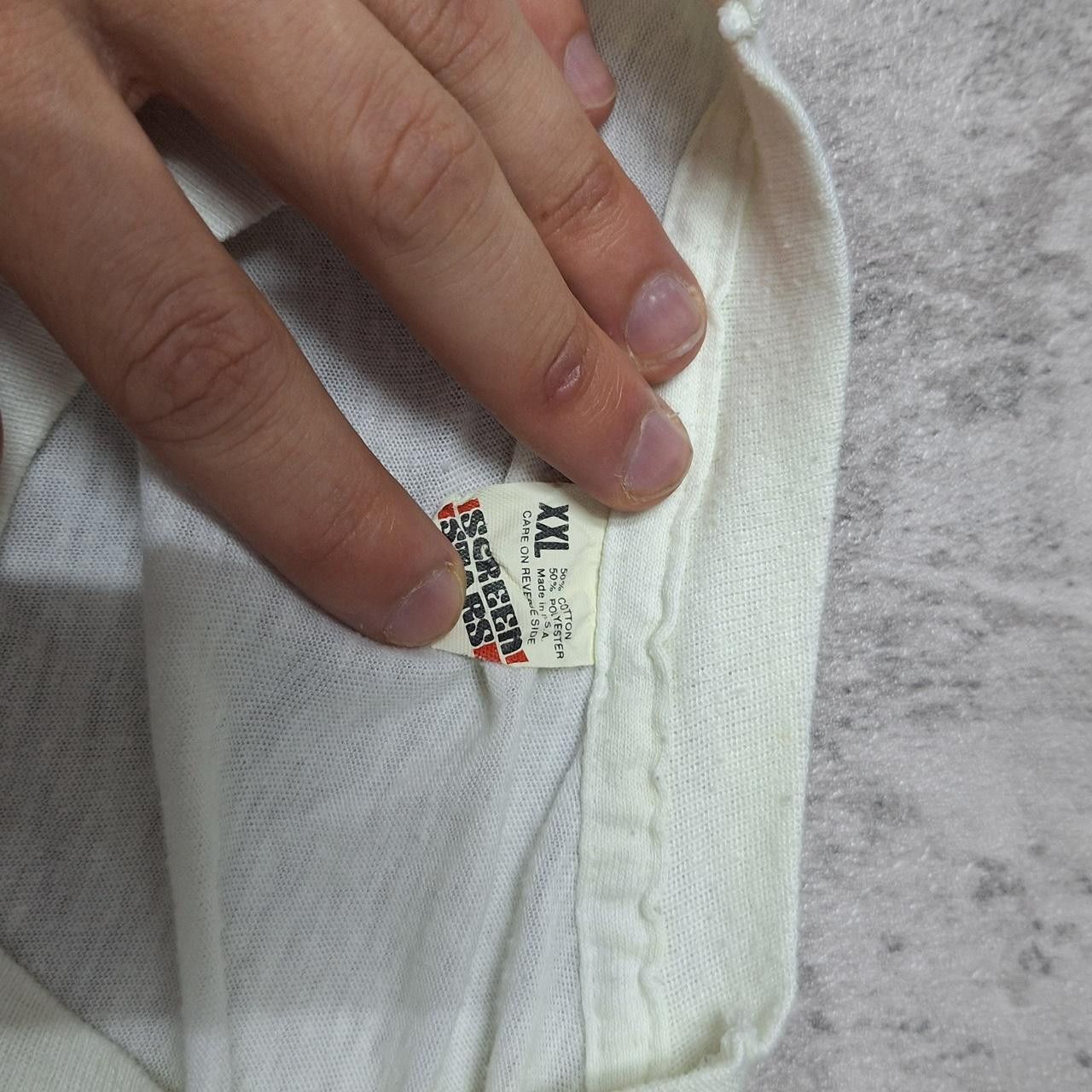 Other Single stitch 1970s vintage white tee with black Size US XXL / EU 58 / 5 - 2 Thumbnail