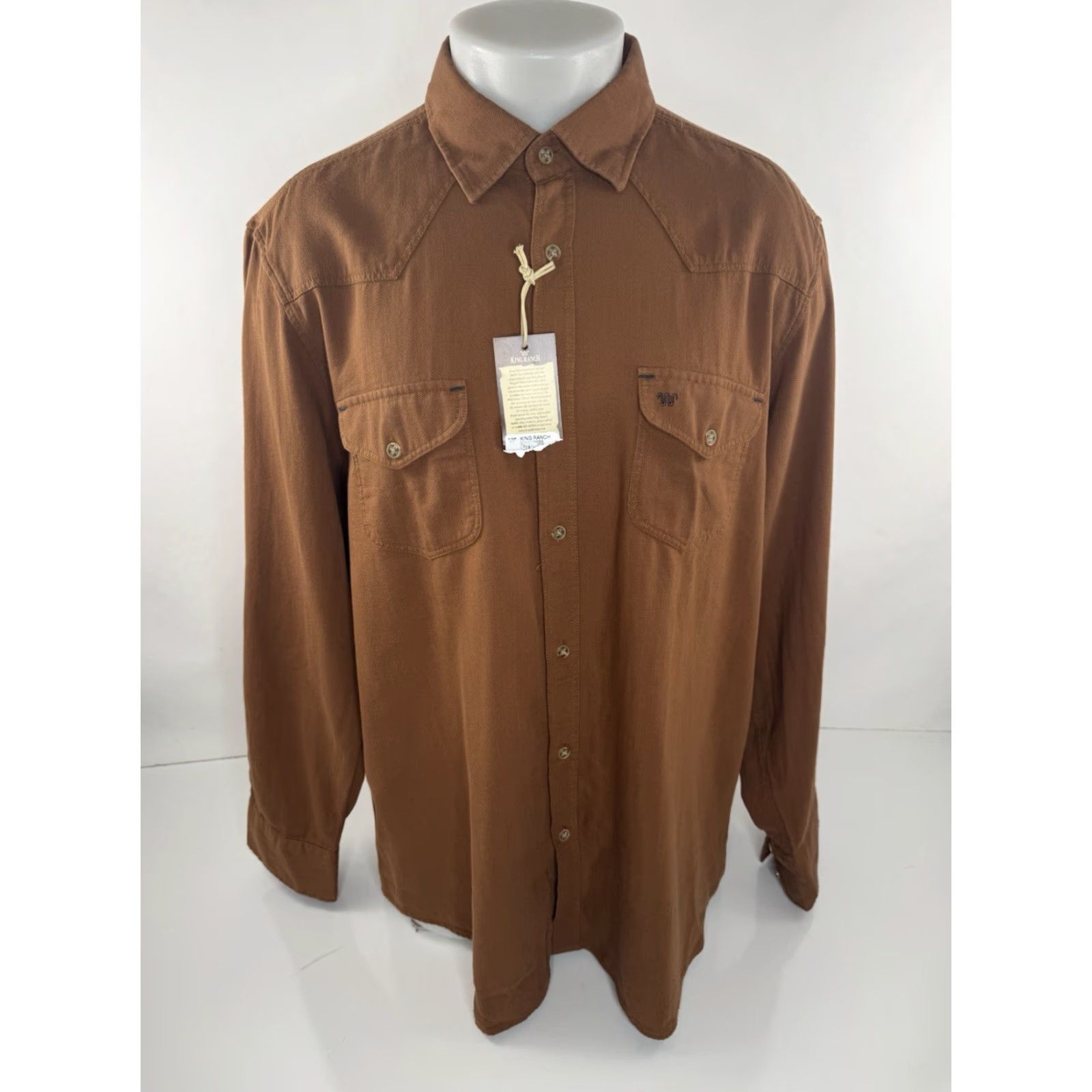 Vintage KING RANCH Western 2XL Shirt Mens Button-Up Long Sleeve Brown Size US XXL / EU 58 / 5 - 2 Thumbnail