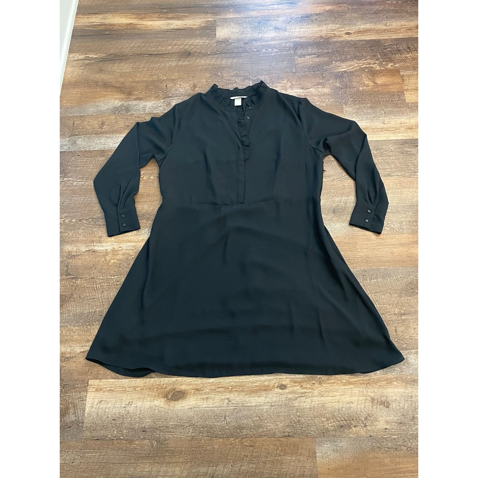 H&M H&M Black silky sheer long sleeve ruffled dress XL Size XL / US 12-14 / IT 48-50 - 2 Thumbnail