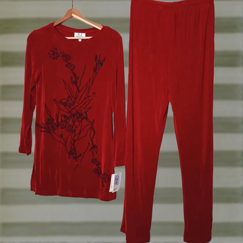 Vintage VINTAGE RJ Collection Chelsea Rousso Outfit Set Pants Shirt Red Beaded 2 Piece Women Size 8 Size M / US 6-8 / IT 42-44 - 1 Thumbnail