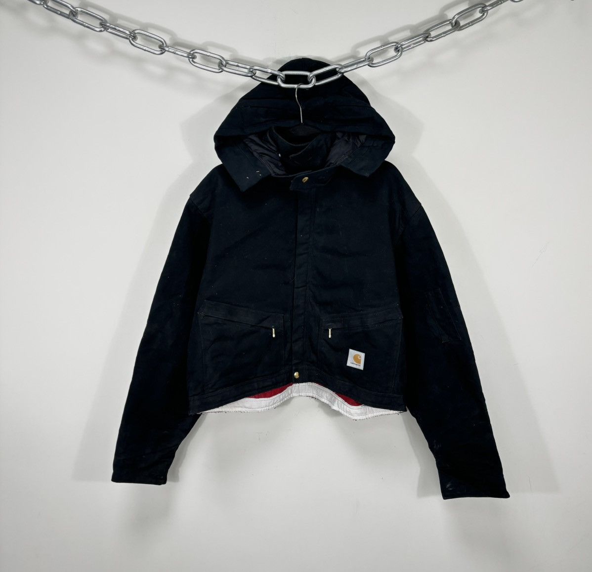Vintage 90s Carhartt USA Zip Pockets Hooded Cropped Jacket