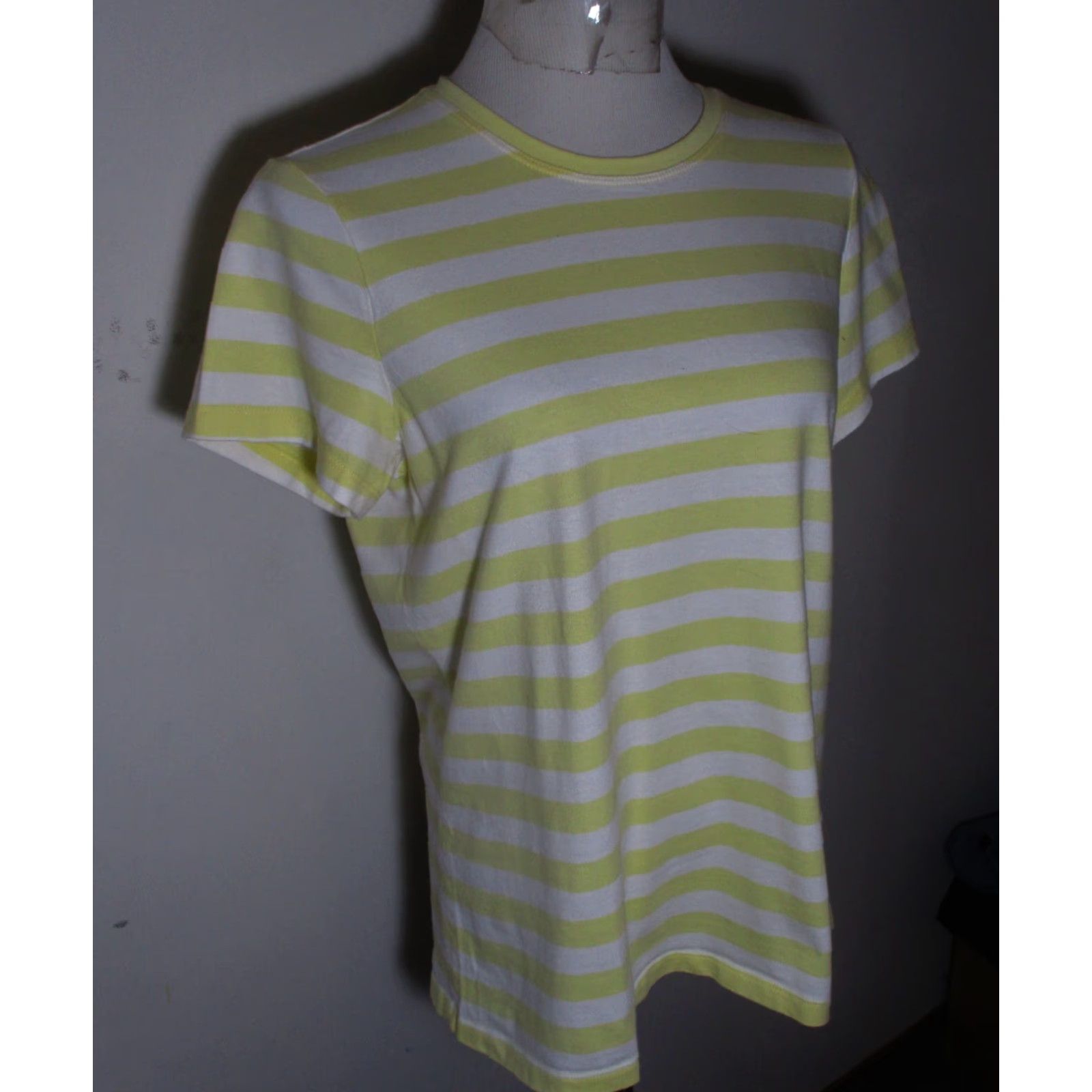 Vintage L.L. Bean Yellow Striped Short Sleeve Top M Reg. Womens Shirt Blouse Crew Neck Cotton Knit Classic Fit Size M / US 6-8 / IT 42-44 - 3 Thumbnail