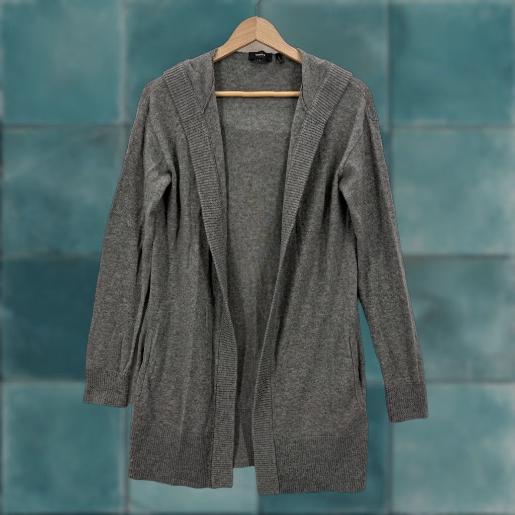 Theory Theory Cardigan Sweater Womens Small Gray Hooded Open Front Pockets Merino Knit Size S / US 4 / IT 40 - 1 Thumbnail