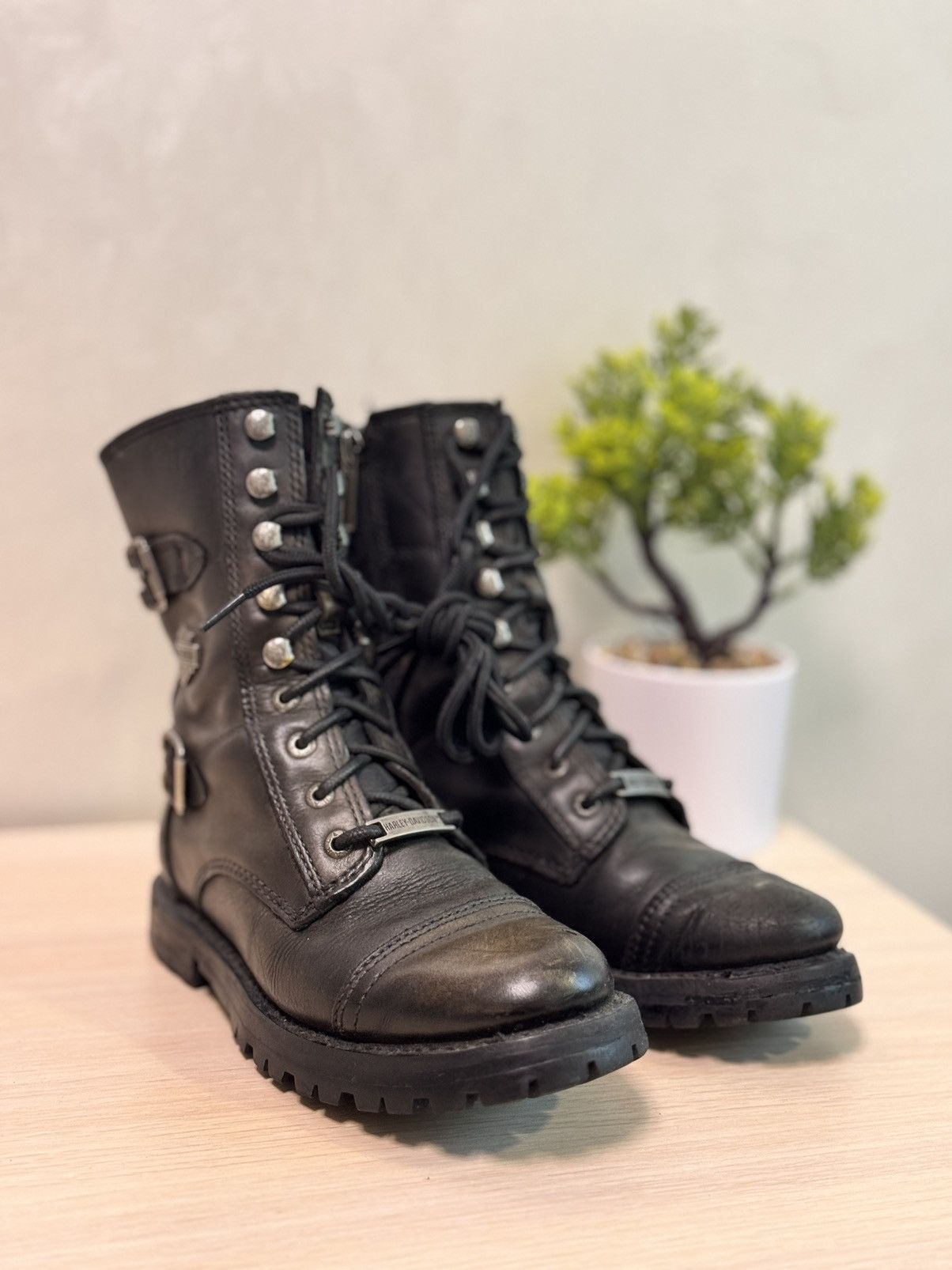 Vintage × Western Rise 90s Vintage Leather Cowboy Boots HARLEY DAVIDSON USA Size US 7 / IT 37 - 2 Thumbnail