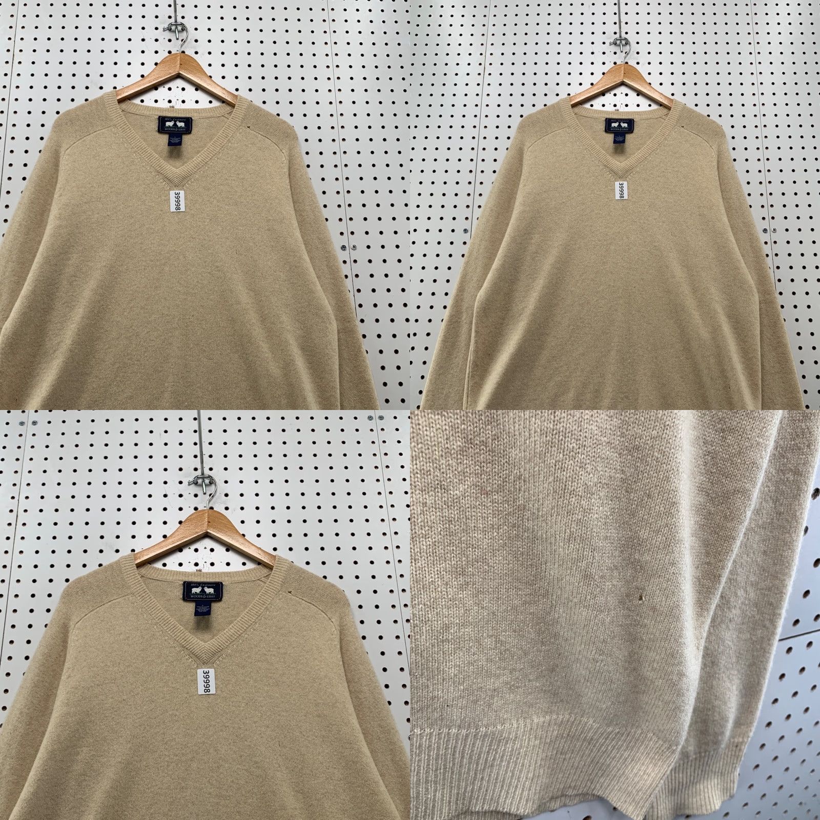 Vintage Woods & Gray 100% Cashmere Knit Sweater Mens Large Beige V-Neck Pullover Size US L / EU 52-54 / 3 - 8 Thumbnail