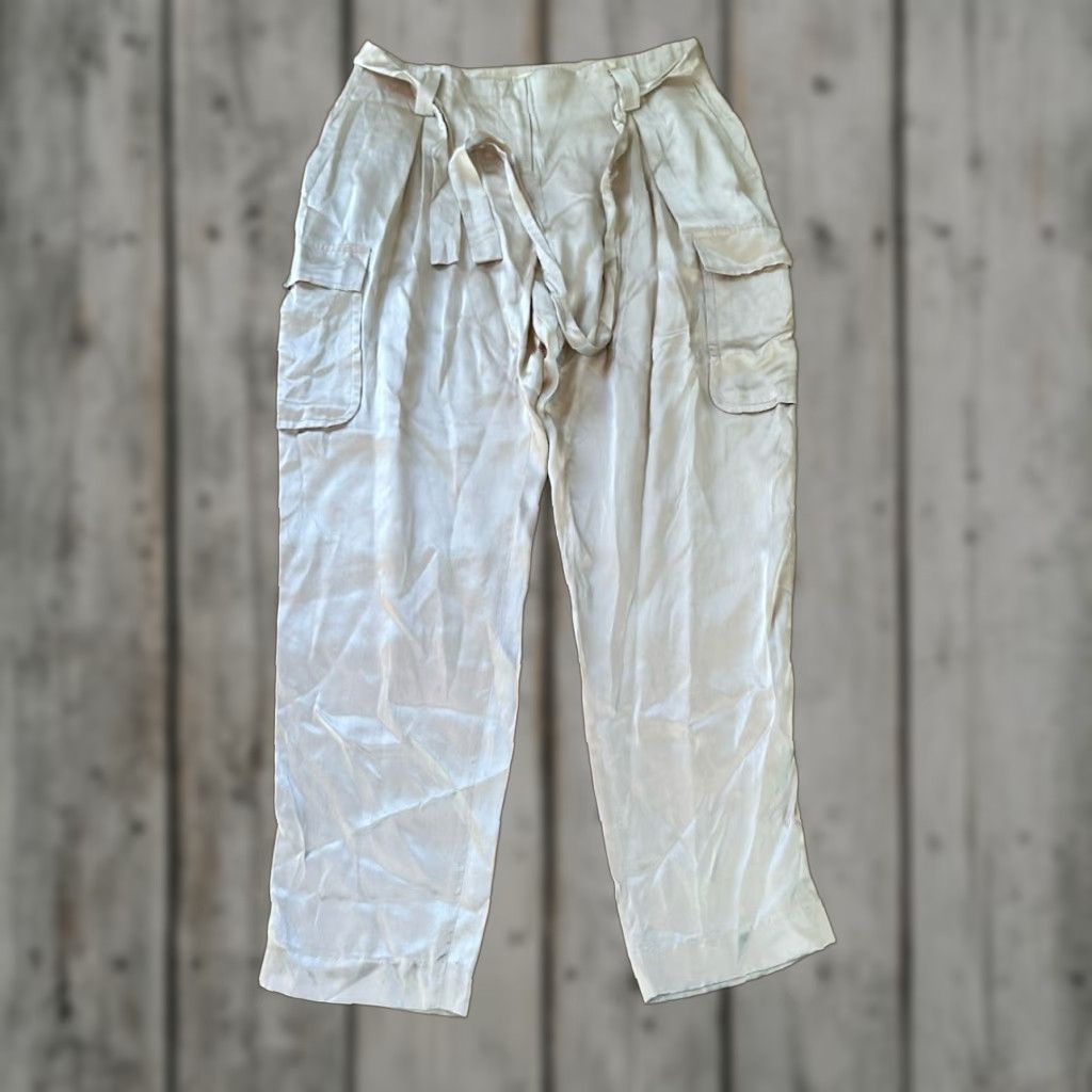 L’agence NWT Women’s Silk Belted Cargo Pants Size 4 Petal Pink Ivory BT Cargo Pants Women Silk Belted Size 4 NWT L’agence