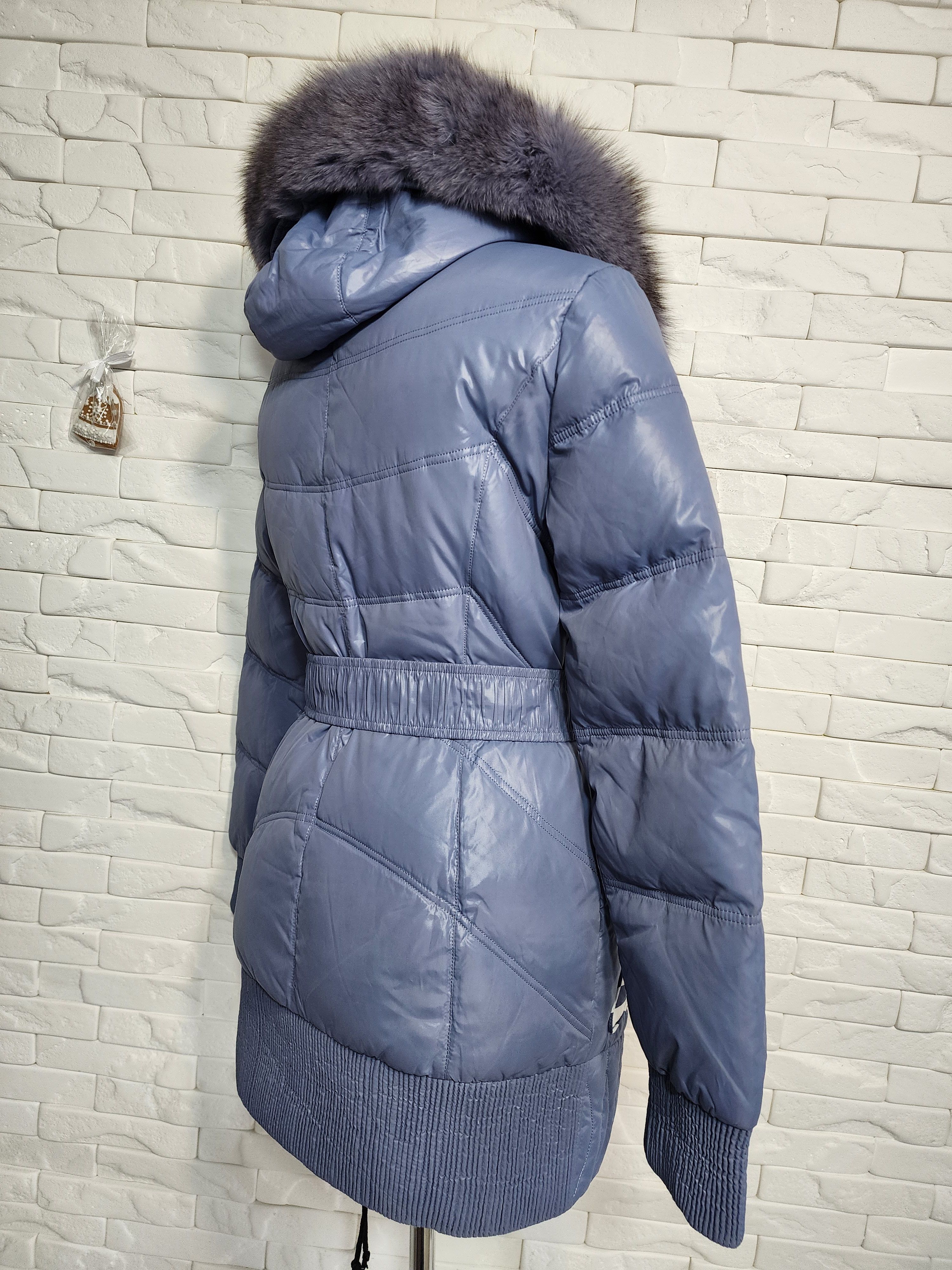 Uniqlo Blue Down Puffer Coat: Hooded Fur Trim Winter Jacket Size M / US 6-8 / IT 42-44 - 5 Thumbnail