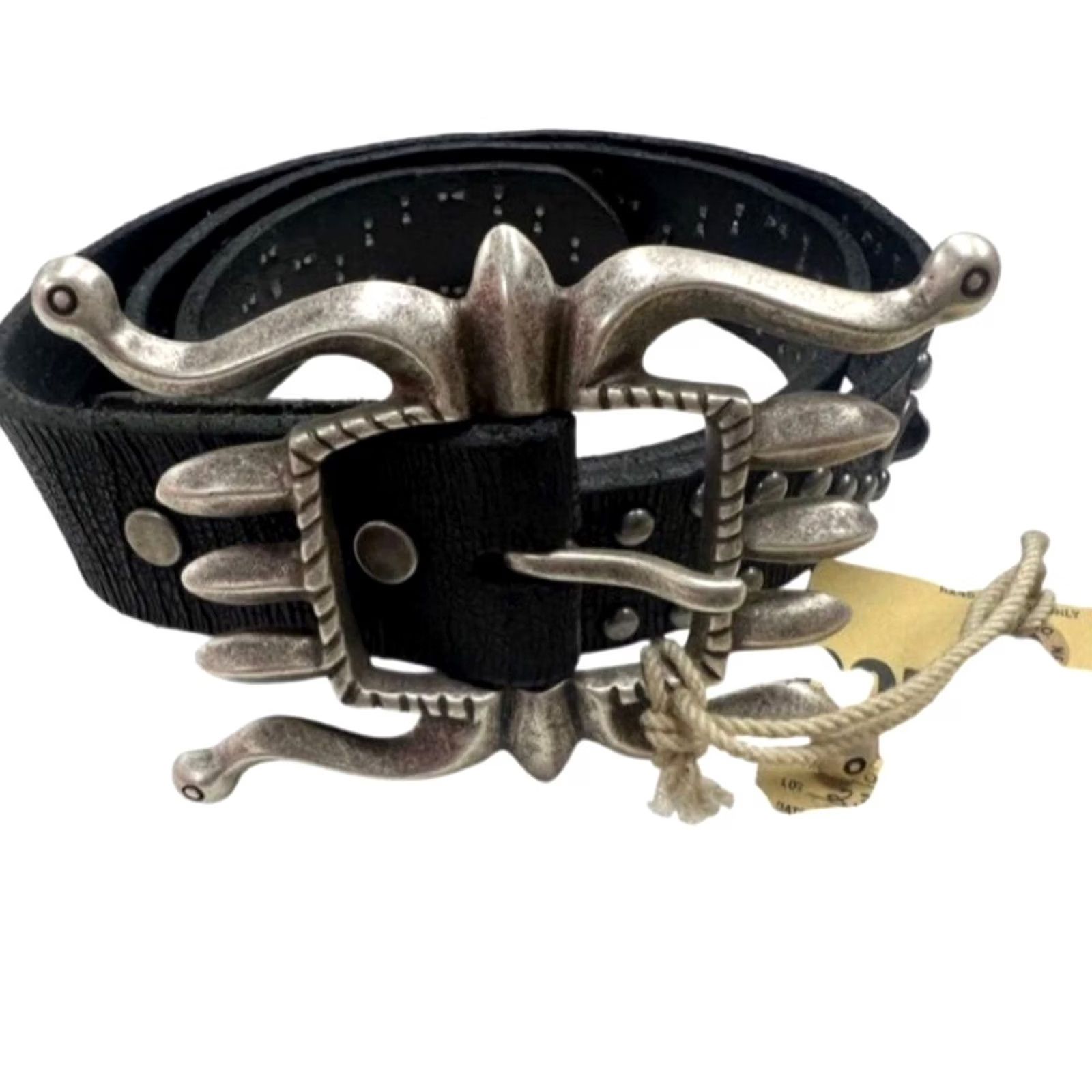 Ralph Lauren RRL RALPH LAUREN LEATHER BELT SIZE 34 BLACK SPIDER BUCKLE STUDDED DEADSTOCK USED Size 34 - 2 Thumbnail