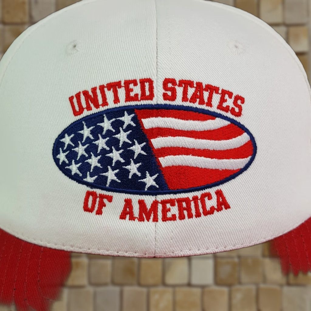 Vintage VINTAGE Town Talk USA Made Snapback Hat Baseball Cap Retro Flag 90s United States Of American 9/11 Embroidered Adjustable Cotton Canvas Blue Mens Hat Size ONE SIZE - 1 Thumbnail
