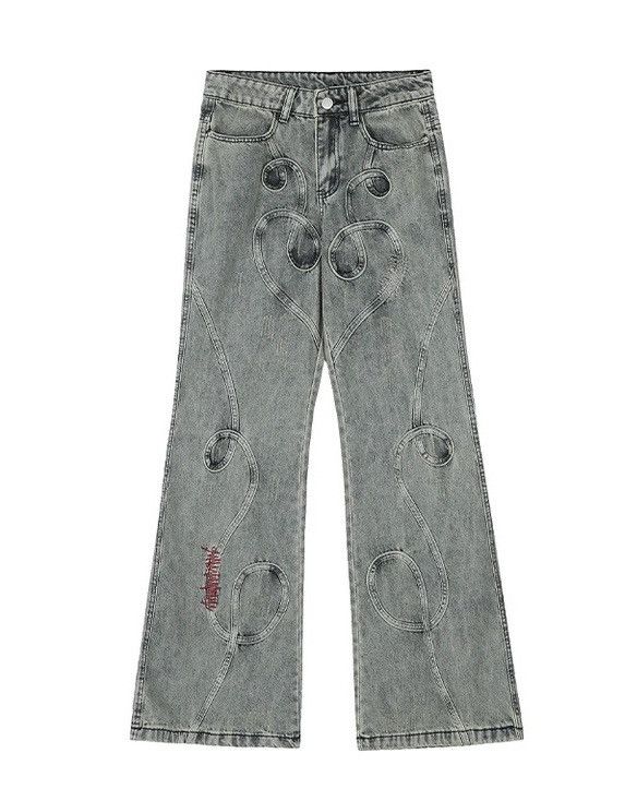 Jean × Vintage Washed Embroidered Micro-flare Jeans Size US 32 / EU 48 - 4 Thumbnail