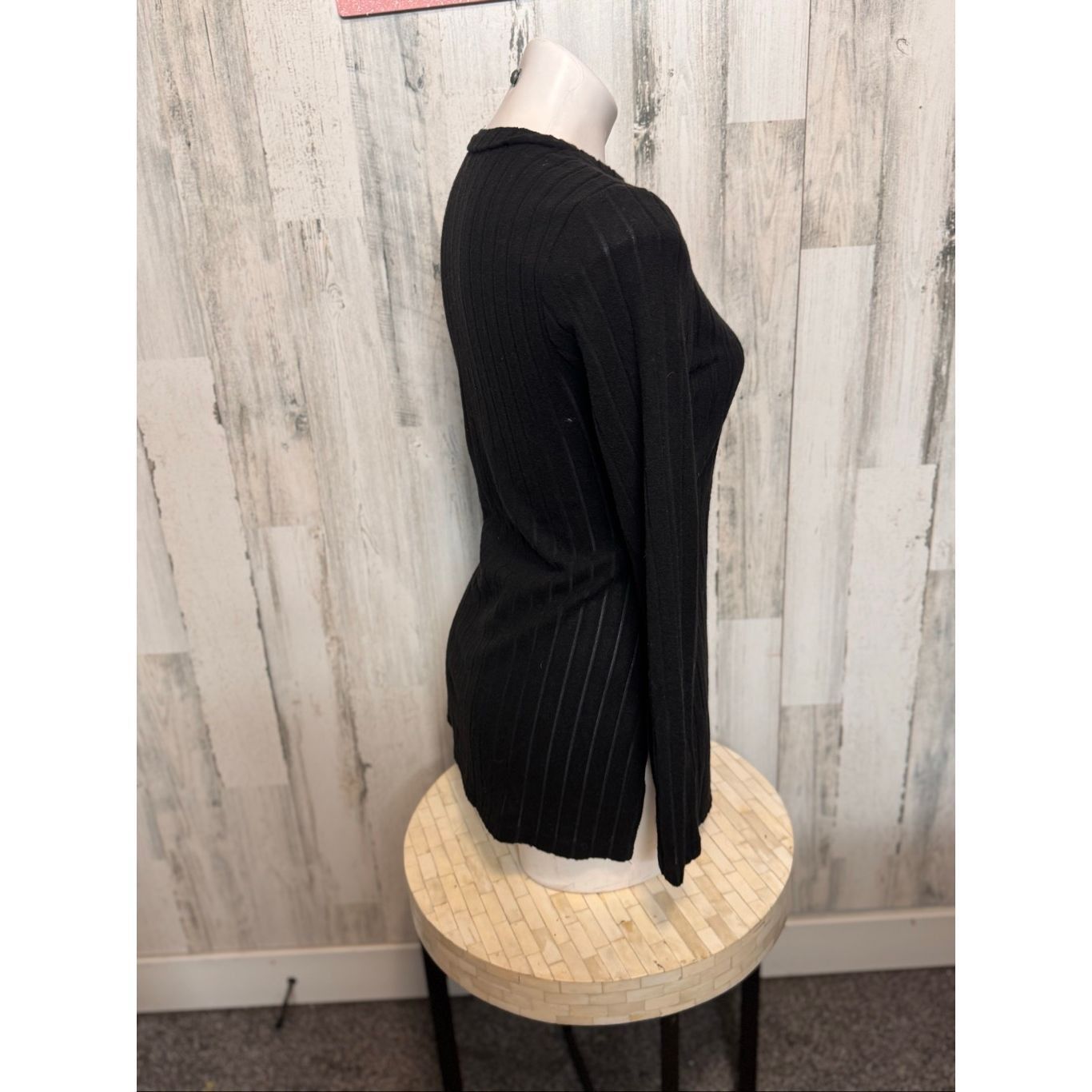 Other Black Ribbed Long Sleeve Split Side Top | Size Large Size L / US 10 / IT 46 - 3 Thumbnail