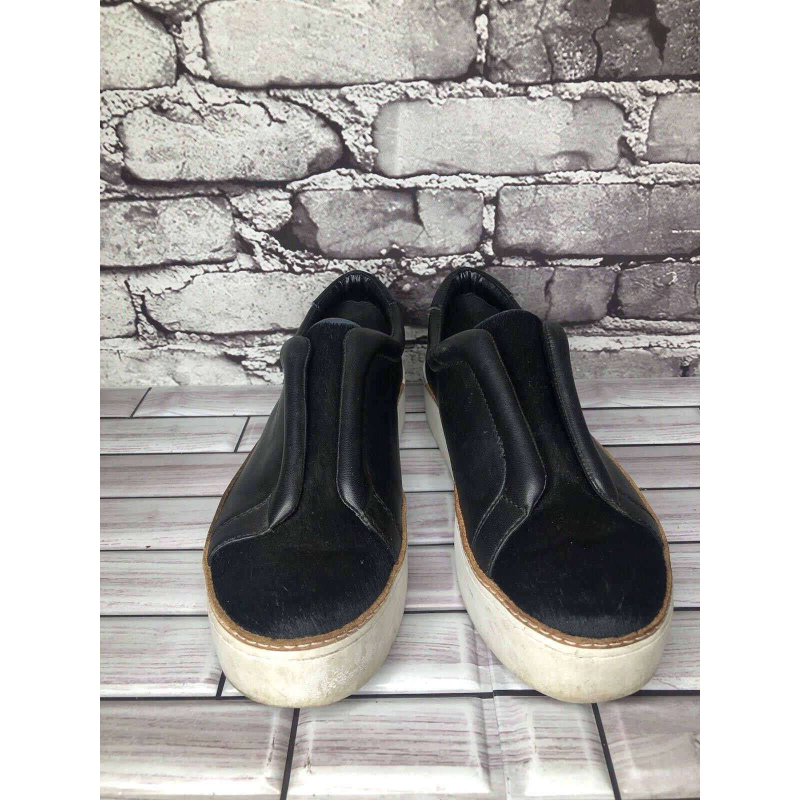 Other M4D3 Black Leather Calf Hair Super Platform Slip On Sneakers Size US 7 / IT 37 - 2 Thumbnail