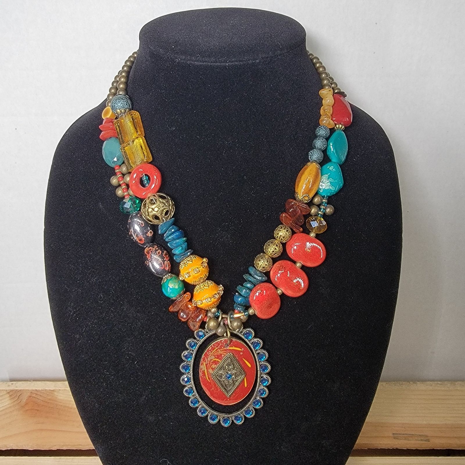 Other Multi-Strand Beaded Necklace w an Antiqued Gold-Tone Pendant Size ONE SIZE - 1 Thumbnail