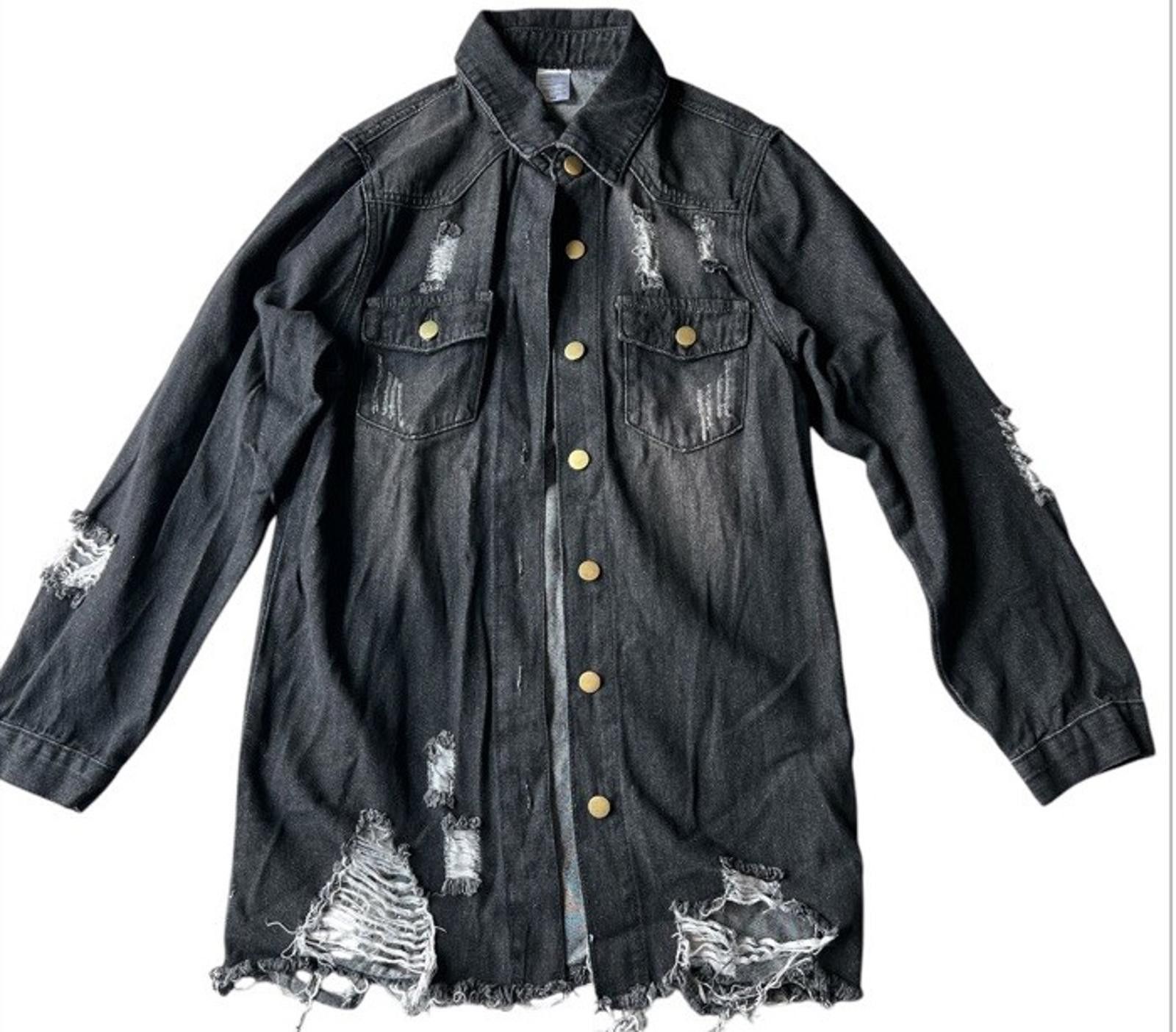 The Unbranded Brand Distressed Jean Top Long Sleeve Ripped Denim Jacket Size M Size M / US 6-8 / IT 42-44 - 1 Thumbnail