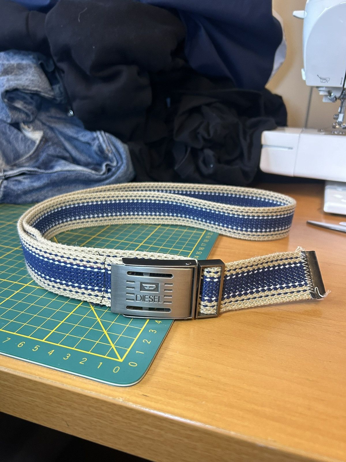 Vintage Diesel metal tape fabric buckle belt