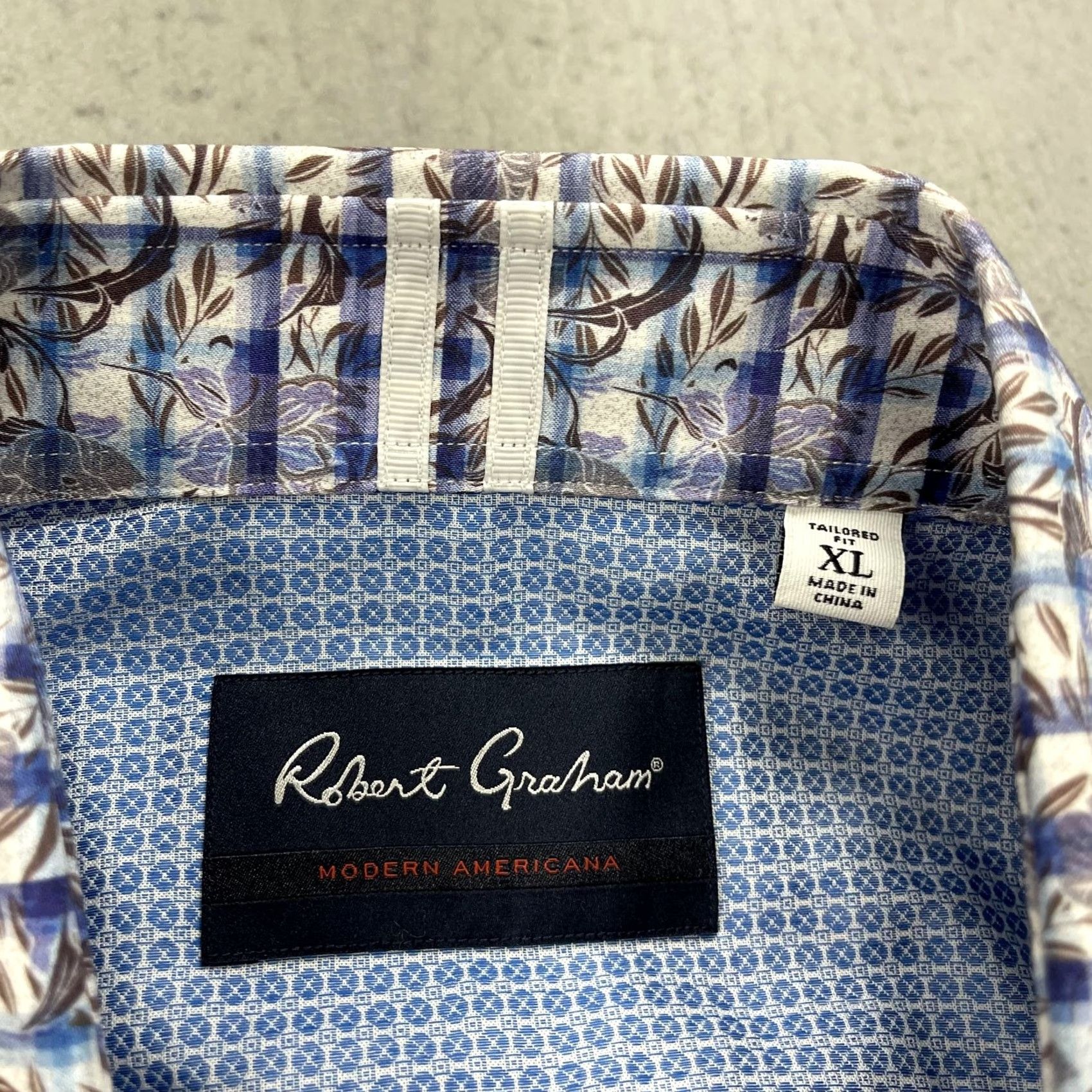 Robert Graham Robert Graham Shirt Mens XL Blue Plaid Floral Tailored Fit Stretch Button Up AOP Size US XL / EU 56 / 4 - 6 Thumbnail