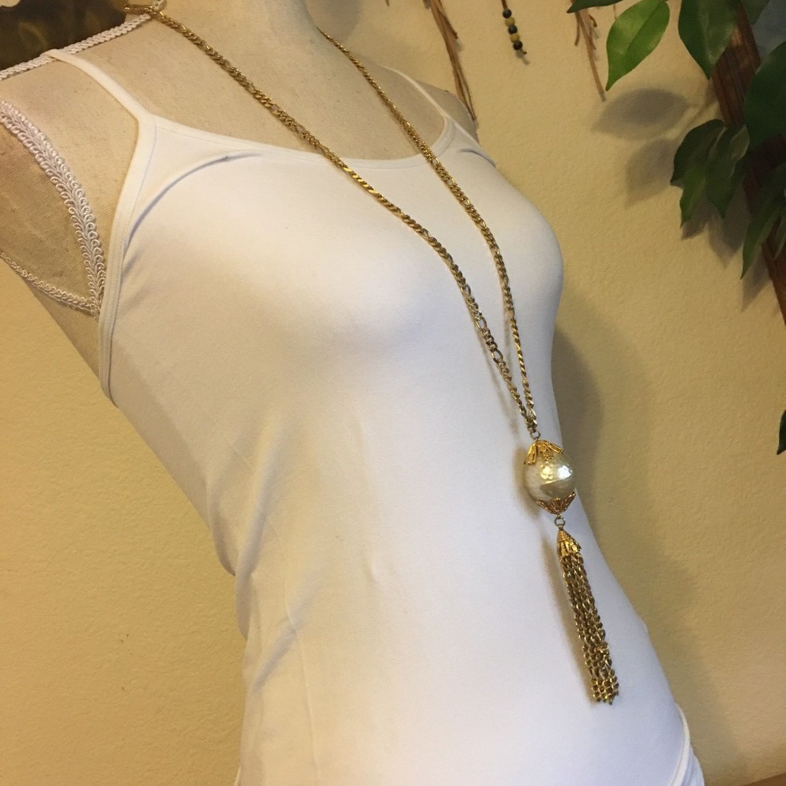 Vintage Vintage gold figaro bell capped pearl necklace Size ONE SIZE - 2 Thumbnail