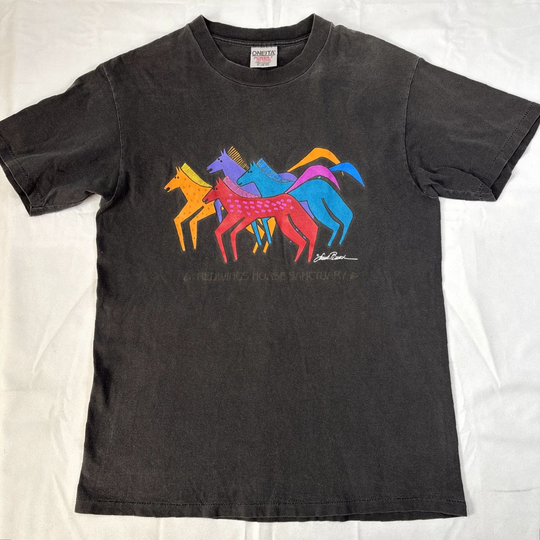 Vintage VINTAGE Oneita T Shirt Men’s Medium Black Redwings Horse Sanctuary Laurel Bush Graphic Size US M / EU 48-50 / 2 - 2 Thumbnail