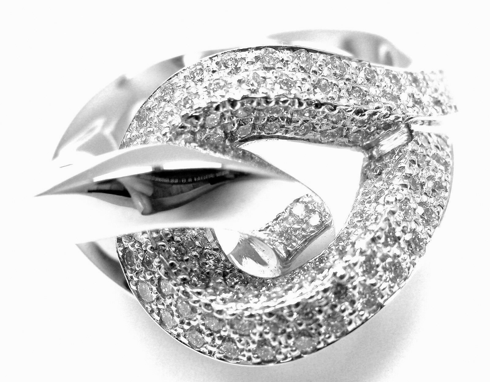 image of Hermes 18K White Gold Diamond Free Style Twisted Band Ring, Women's